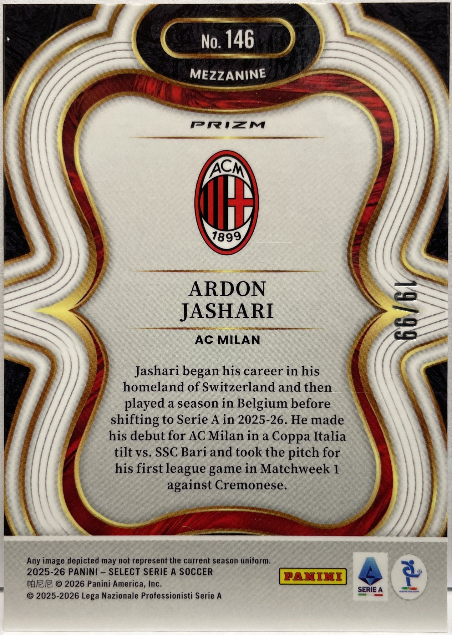 Ardon Jashari 19/99 Mezzanine Bronze Checker Panini Select Serie A 2025/26