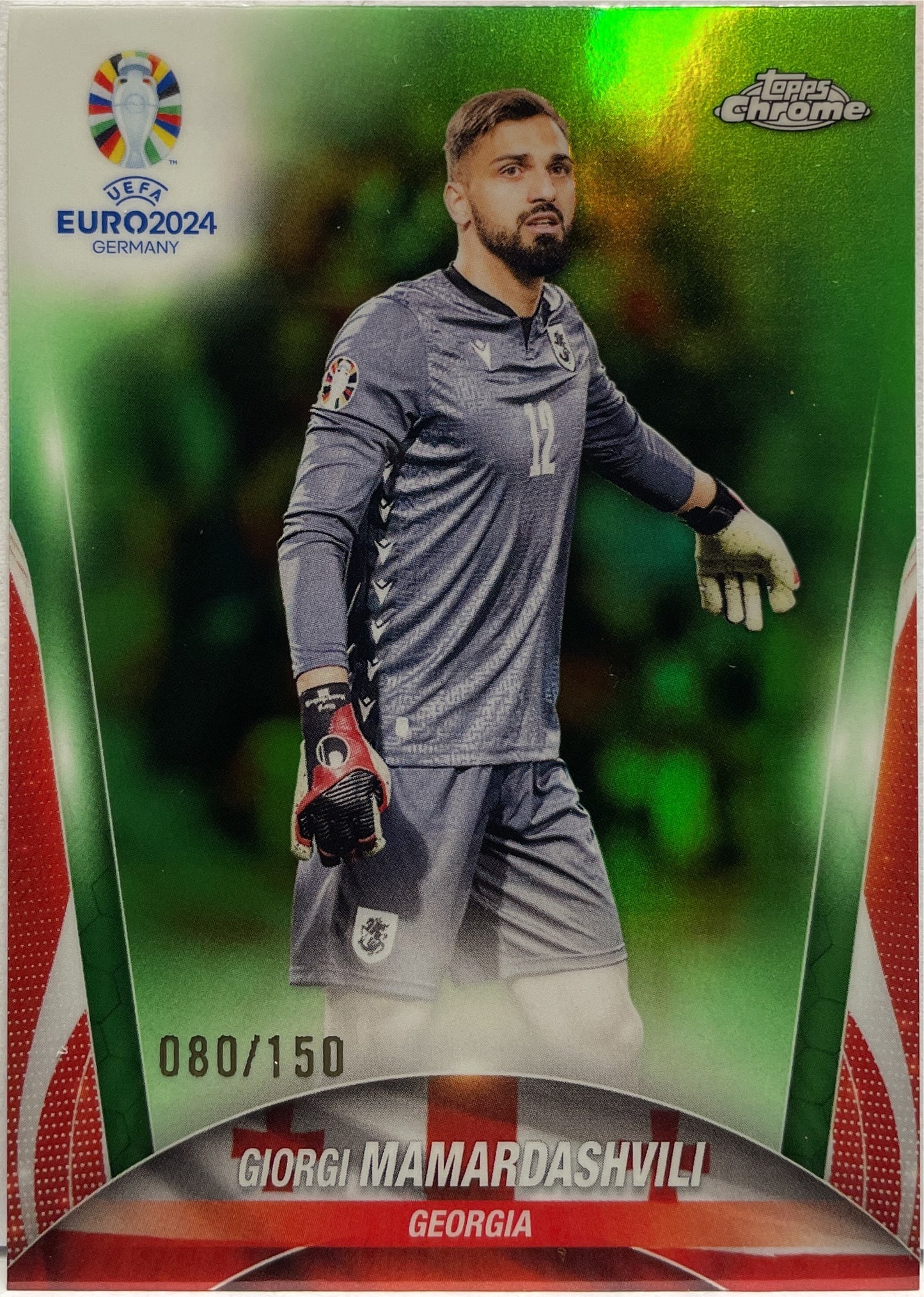 Giorgi Mamardashvili 80/150 Neon Green Topps Chrome Euro 2024