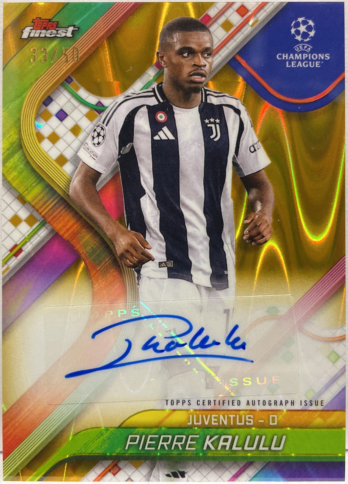 Pierre Kalulu 33/50 Autograph Gold Wave Topps Finest UCC 2024/25