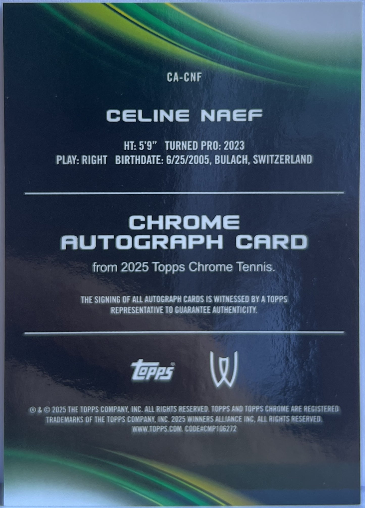 Celine Naef Autograph Topps Chrome Tennis 2025