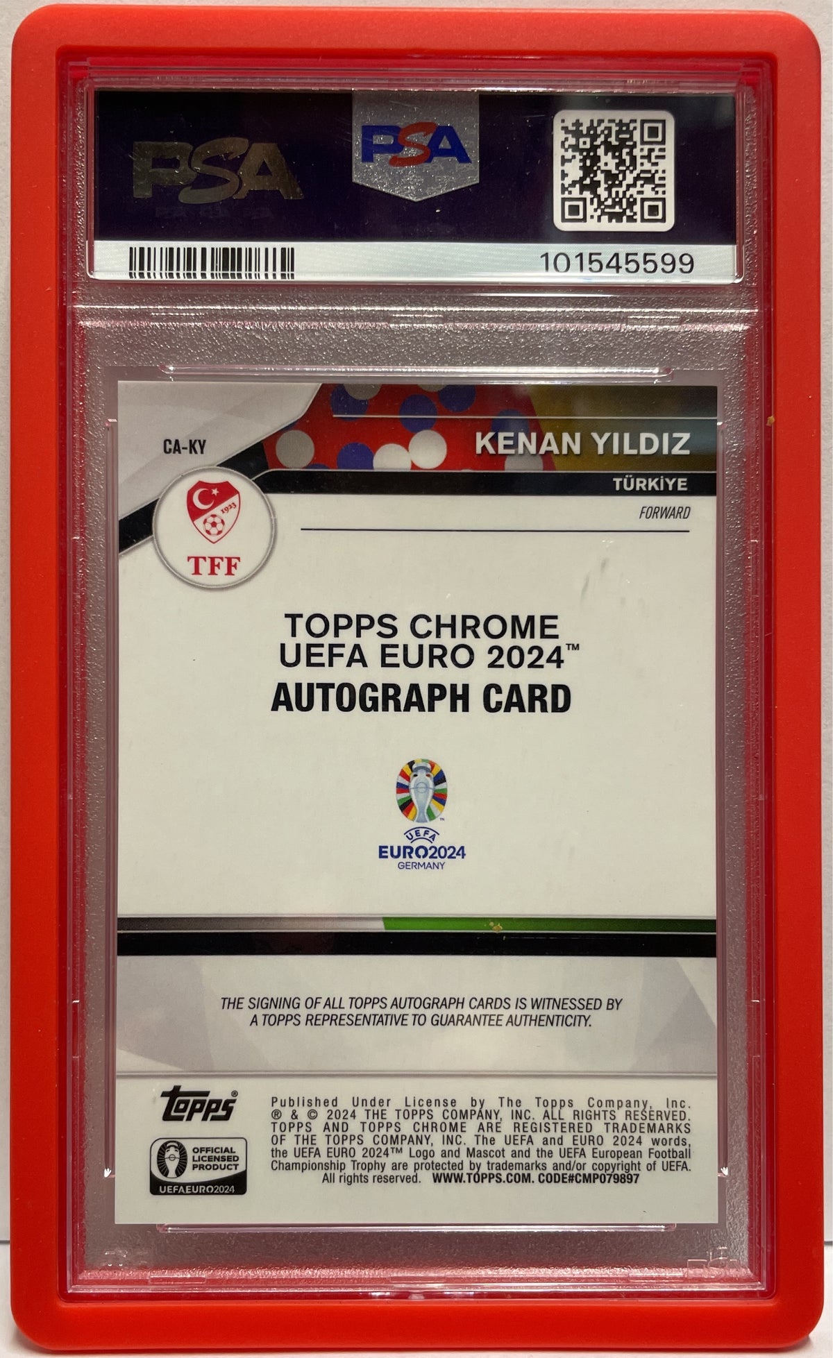 Kenan Yildiz Autograph National Debut Topps Chrome Uefa Euro 2024 PSA 10