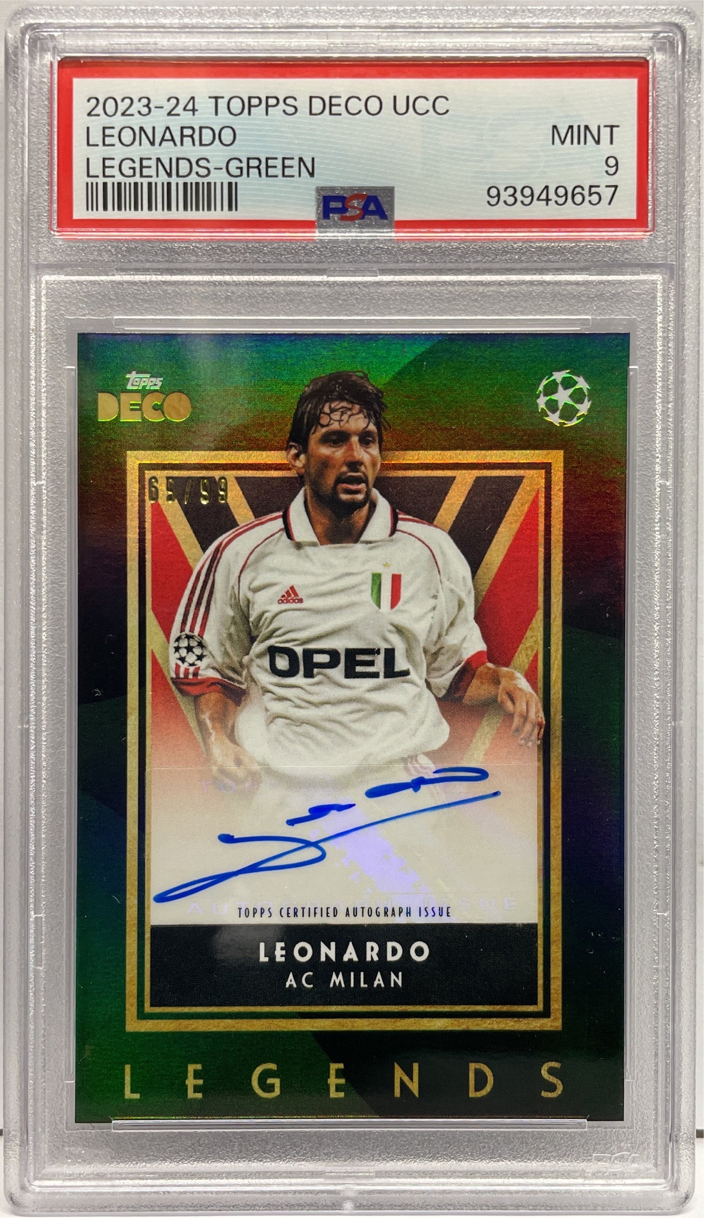 PSA 9 - Leonardo 69/99 Autograph Green - Topps Deco UCC 2023/24