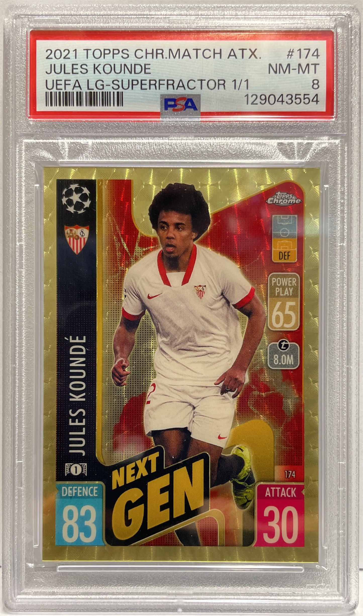 Jules Kounde 1/1 Superfractor Topps Chrome Match Attax 2021 PSA 8