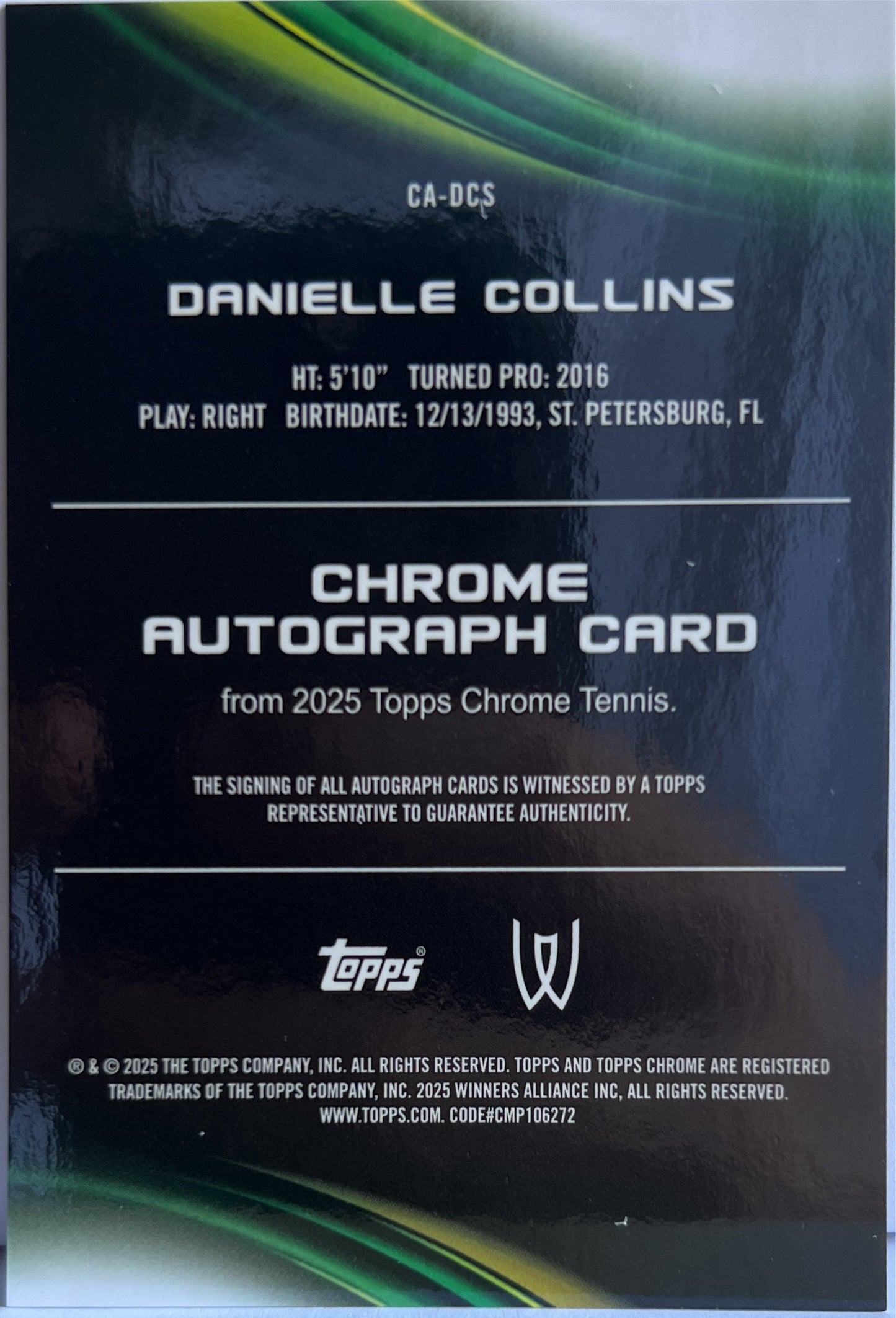 Danielle Collins Autograph Topps Chrome Tennis 2025