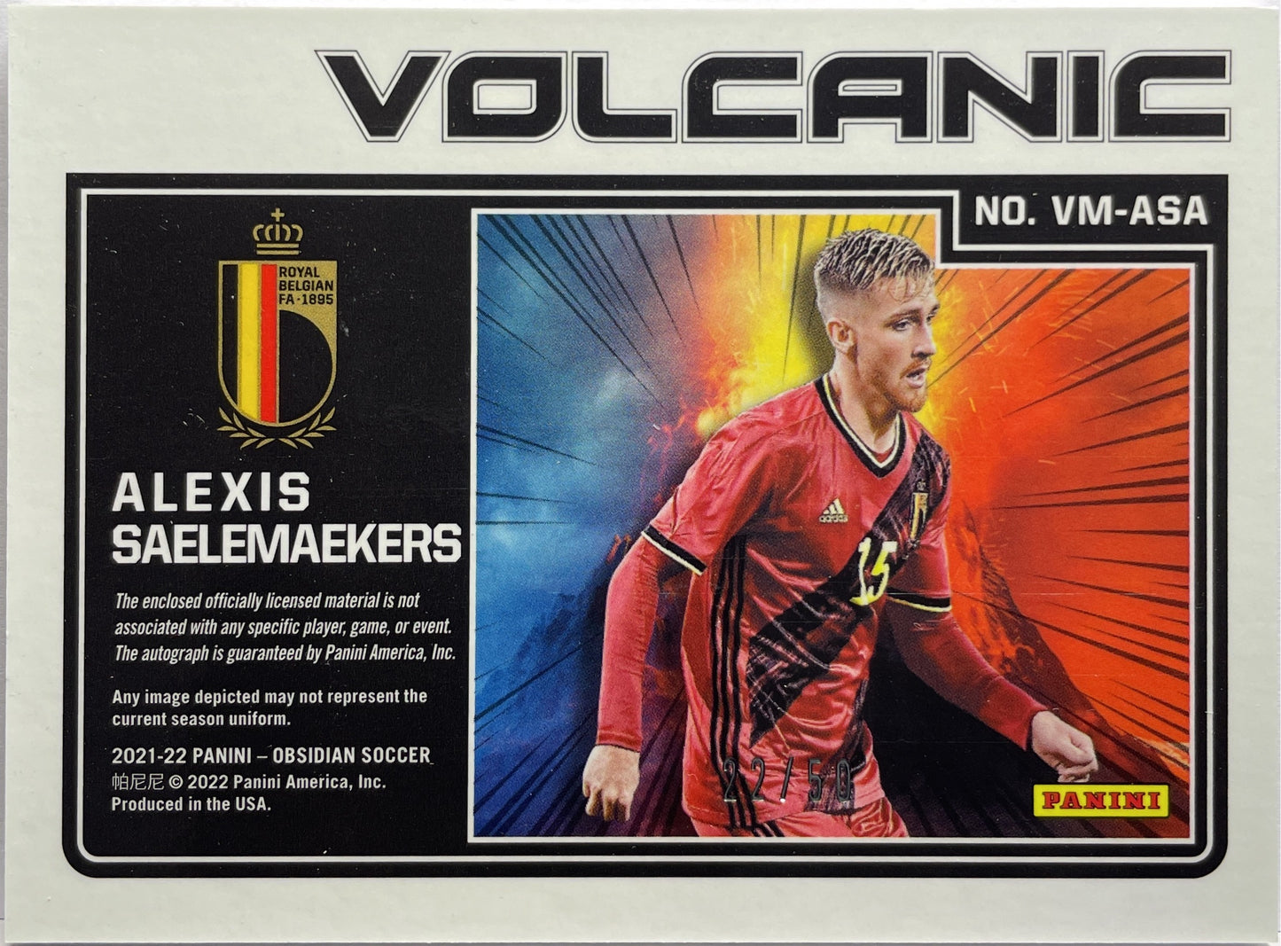 Alexis Saelemaekers 22/50 Patch Autograph Volcanic Obsidian 2021/22