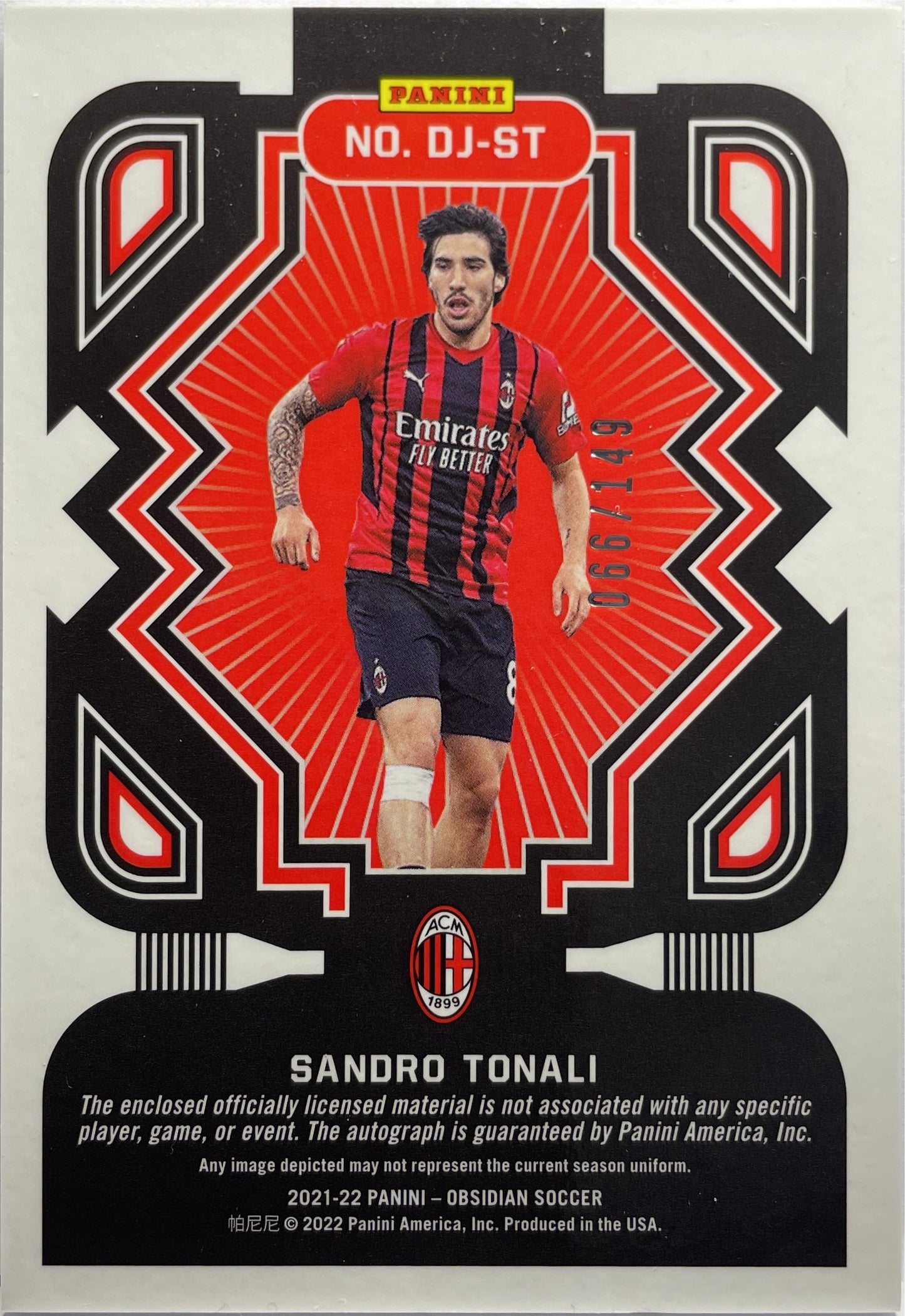 Sandro Tonali 28/149 Patch Autograph Obsidian 2021/22