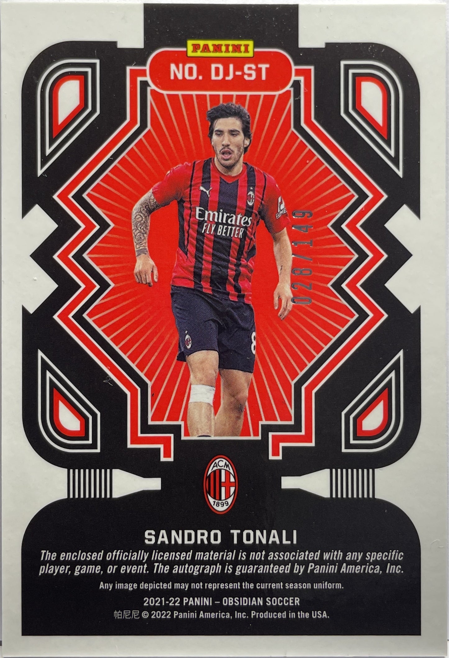 Sandro Tonali 66/149 Patch Autograph Obsidian 2021/22