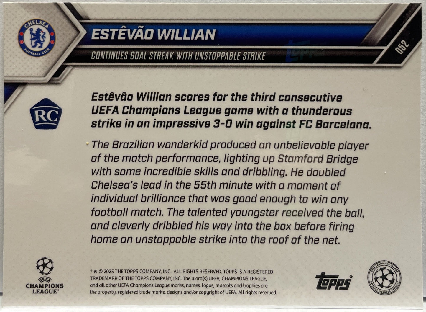 Estevao Willia Rookie #052 Topps Now 2025