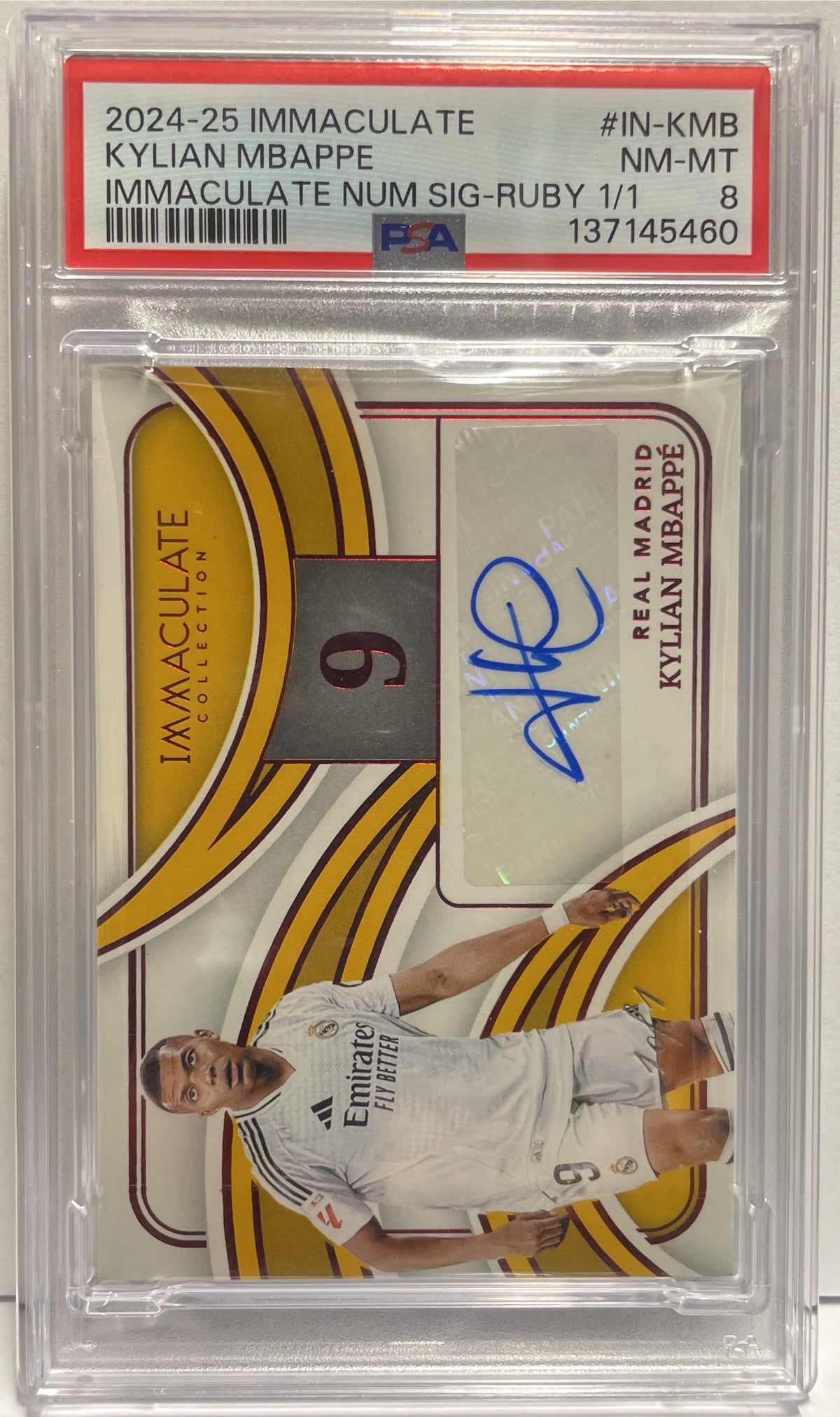 Kylian Mbappe 1/1 Autograph Number Signatures Panini Immaculate 2024/25 PSA 8