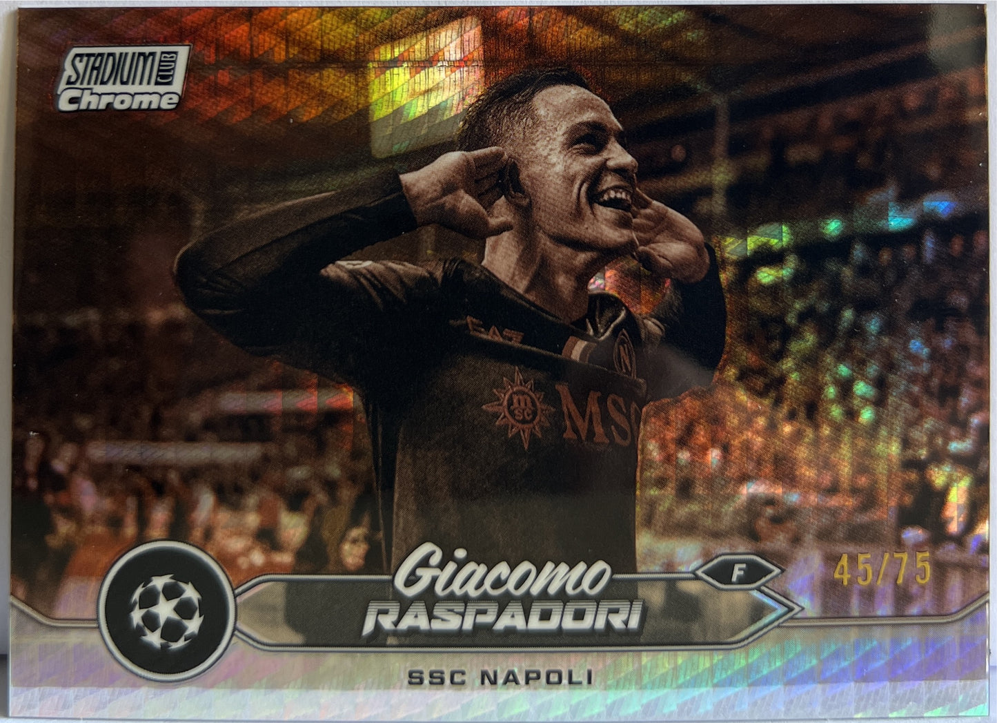 Giacomo Raspadori 45/75 Sepia Prism Topps Stadium Chrome 2023/24