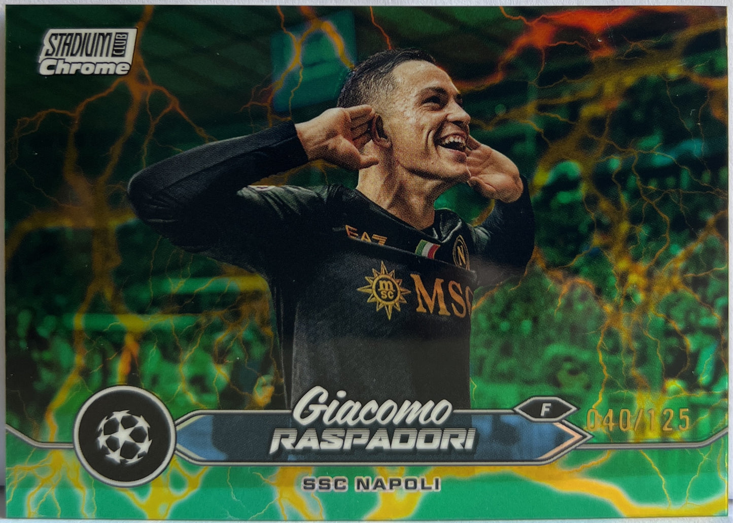 Giacomo Raspadori 40/125 Green Yellow Electric Charge Topps Stadium Chrome 2023/24