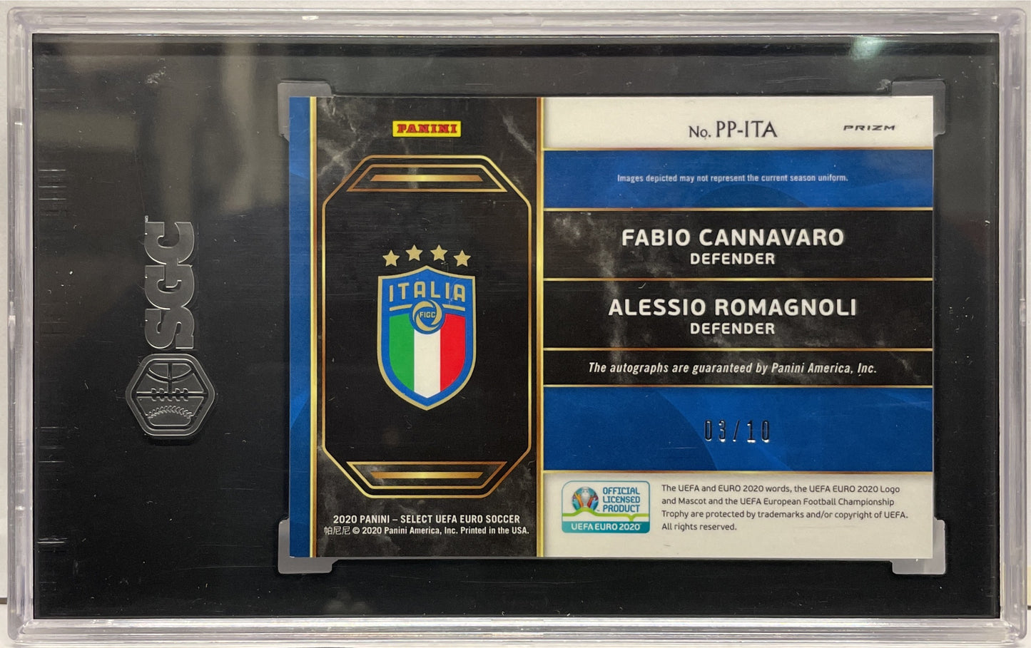 SGC 9.5 - Fabio Cannavaro & Alessio Romagnoli 3/10 Dual Autograph Past & Present Gold - Select Uefa Euro 2020