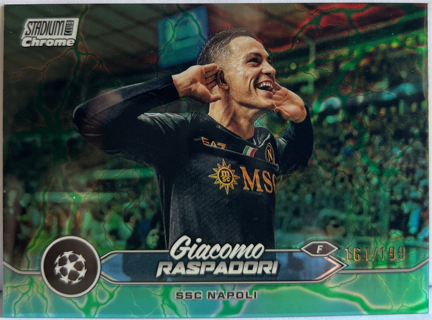 Giacomo Raspadori 161/199 Aqua Green Electric Charge Topps Stadium Chrome 2023/24