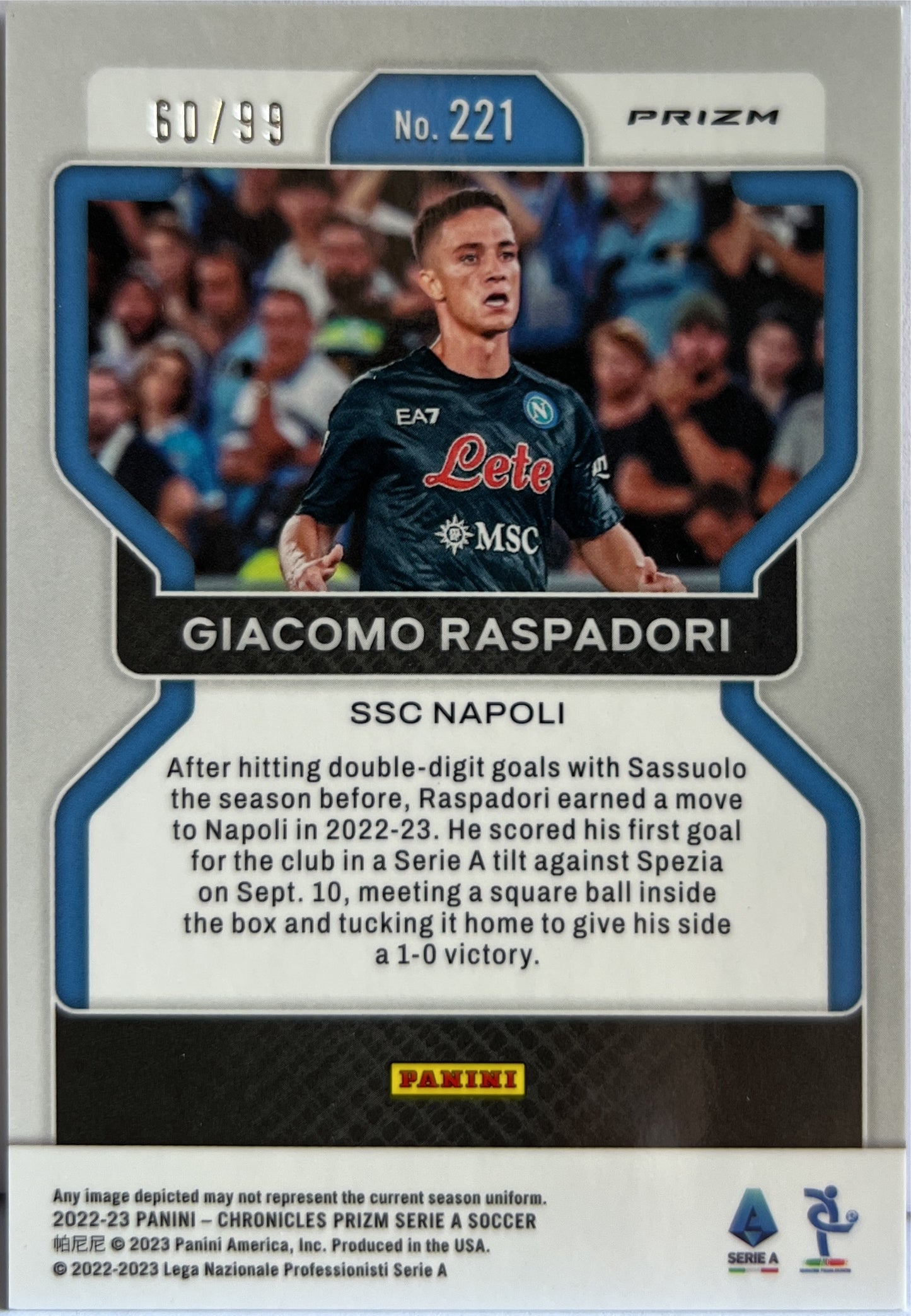 Giacomo Raspadori 60/99 Prizm Red Panini Chronicles 2022/23