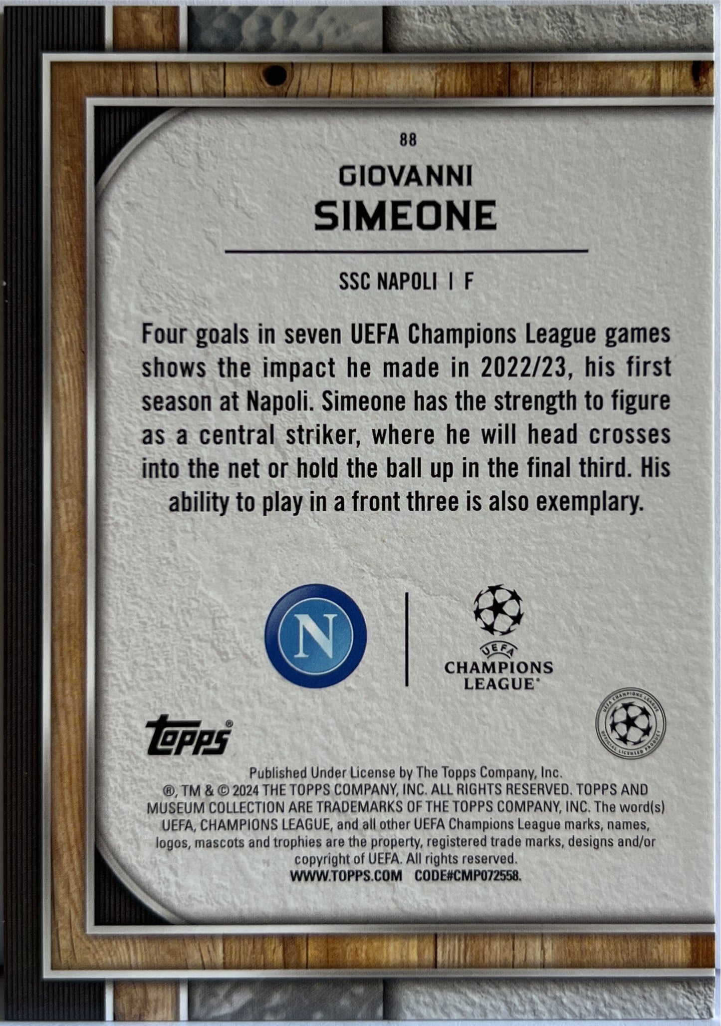 Giovanni Simeone 30/75 Aqua Topps Museum 2023/24