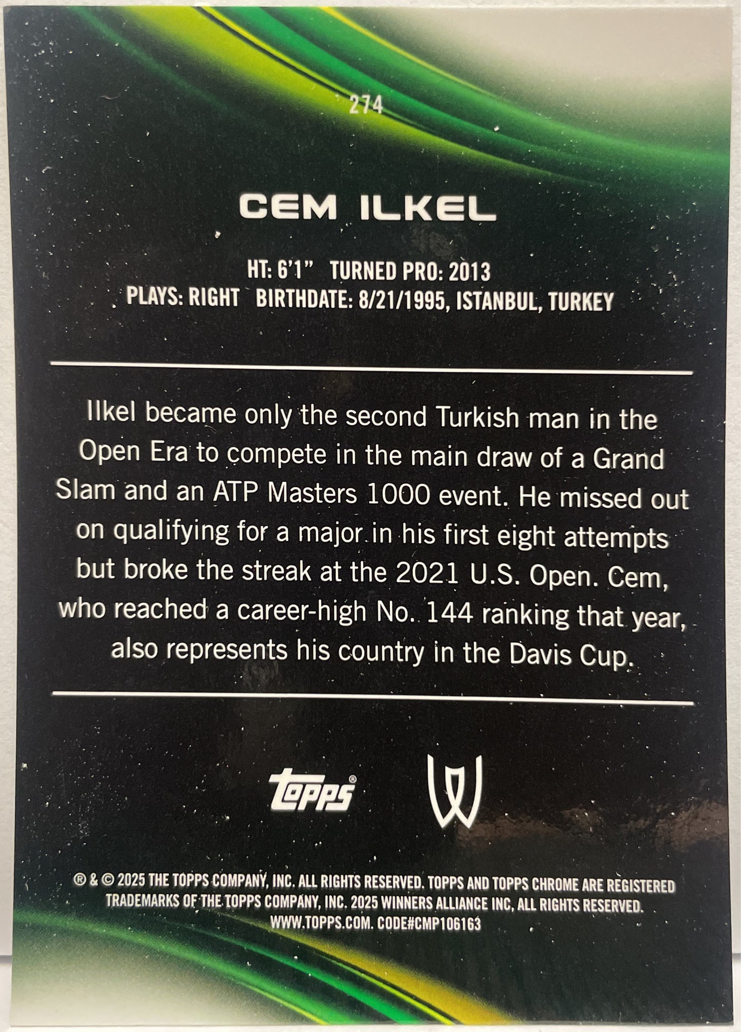 Cem Ilkel 122/199 1ST Aqua Topps Chrome Tennis 2025