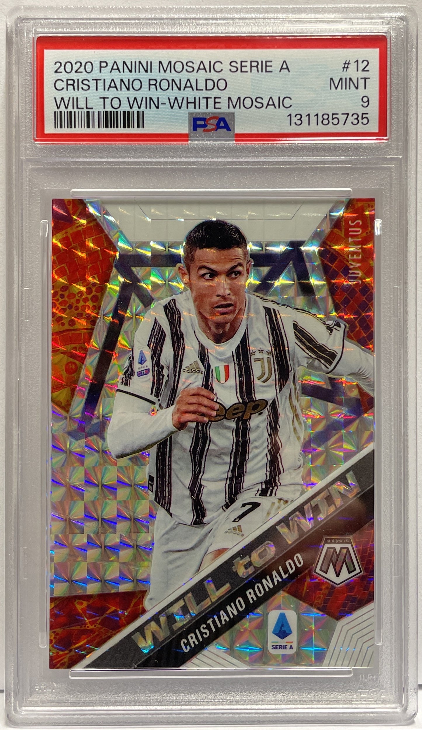 Cristiano Ronaldo 7/25 (Jersey Number) Will To Win White Panini Mosaic Serie A 2020/21 PSA 9