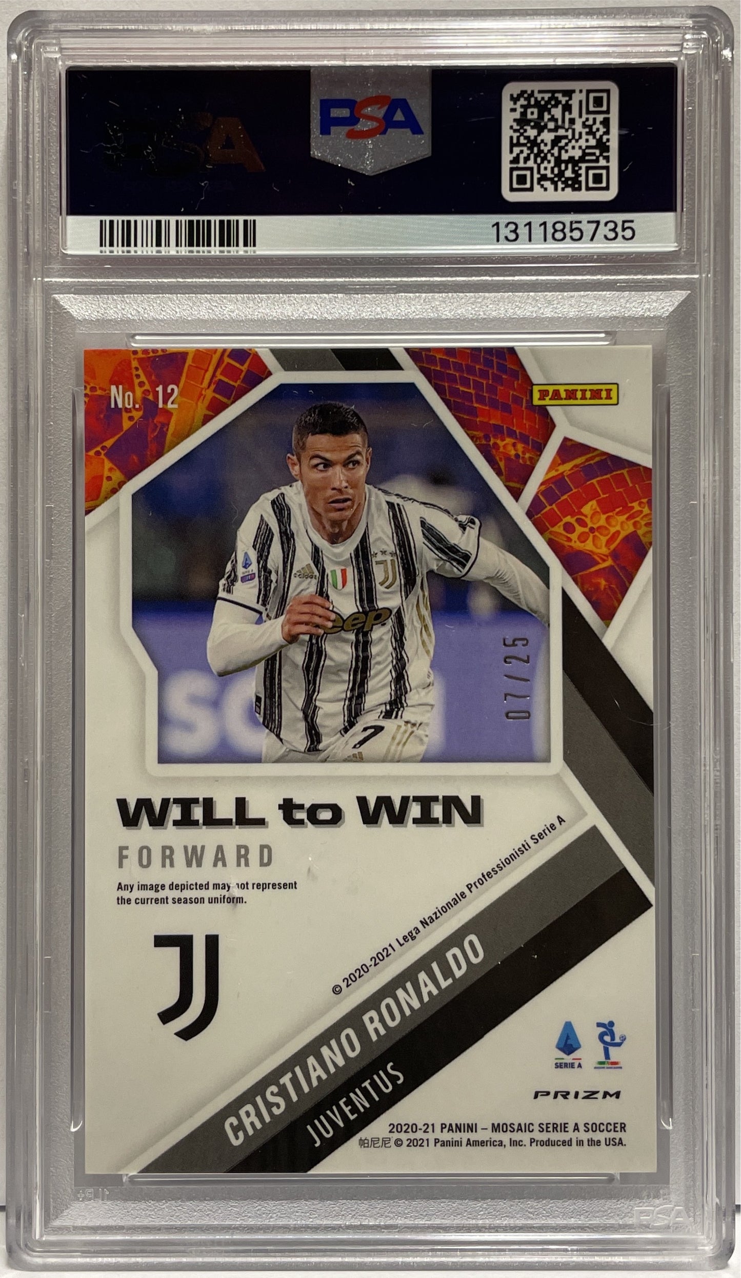 Cristiano Ronaldo 7/25 (Jersey Number) Will To Win White Panini Mosaic Serie A 2020/21 PSA 9