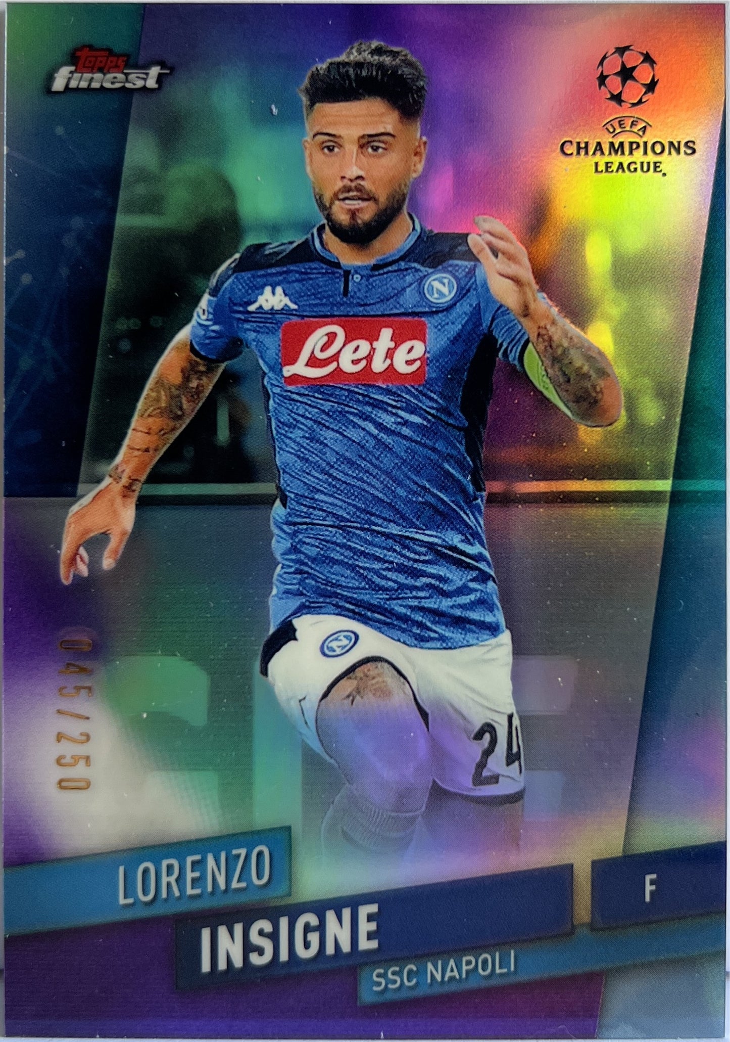 Lorenzo Insigne 45/250 Purple Topps Finest UCL 2019/20
