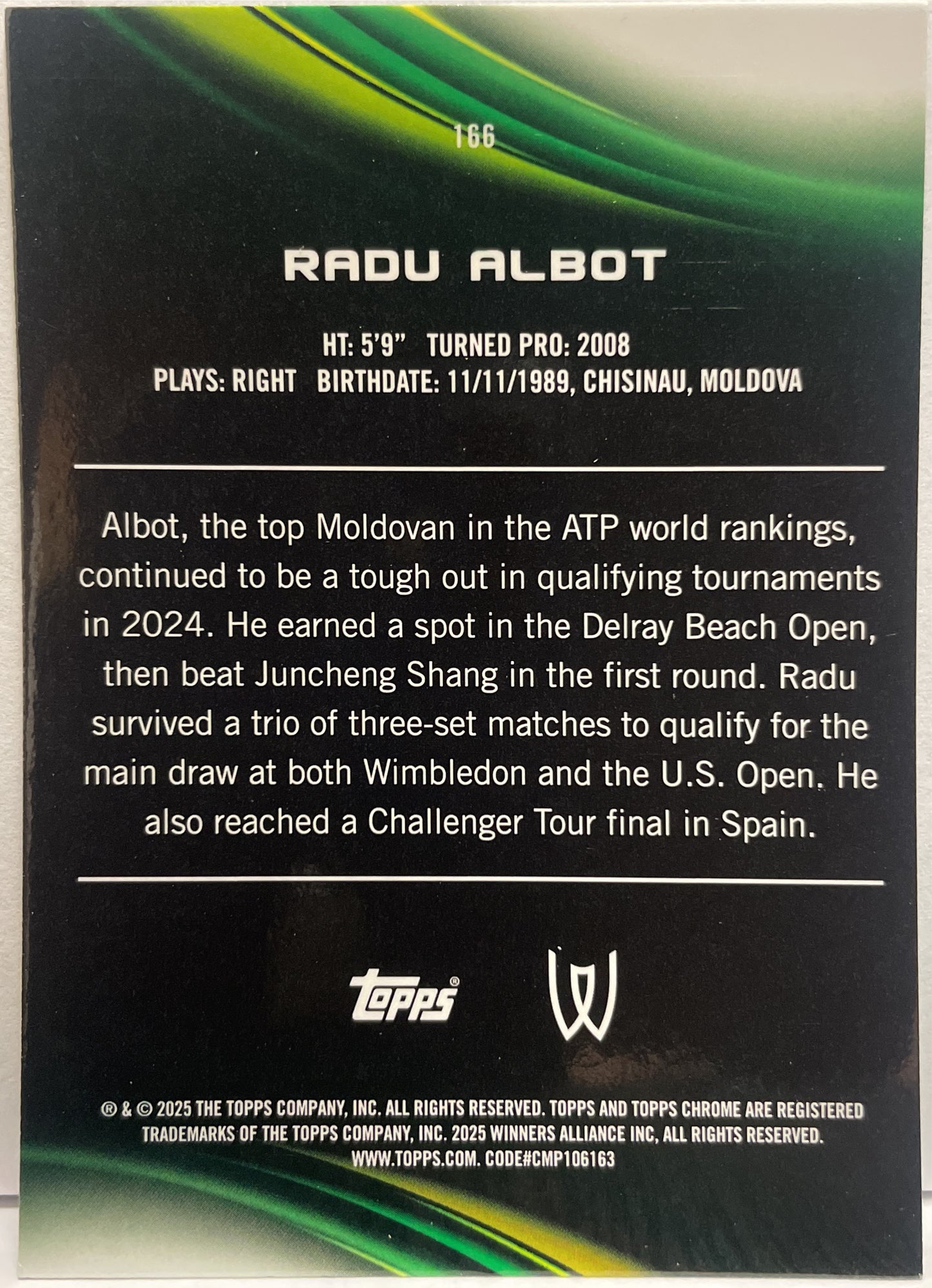 Radu Albot 94/199 1ST Aqua Topps Chrome Tennis 2025