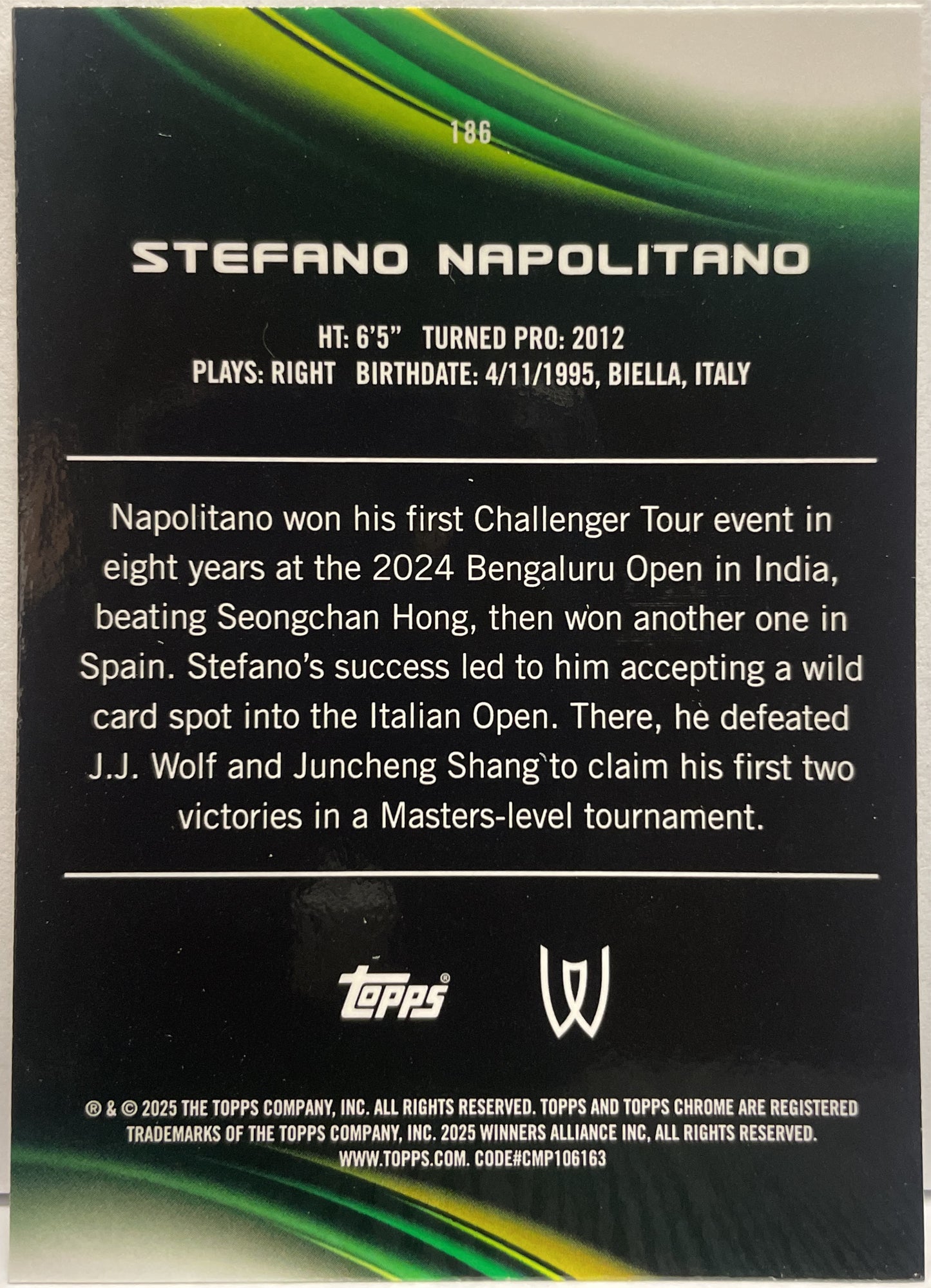 Stefano Napolitano 125/199 1ST Aqua Topps Chrome Tennis 2025