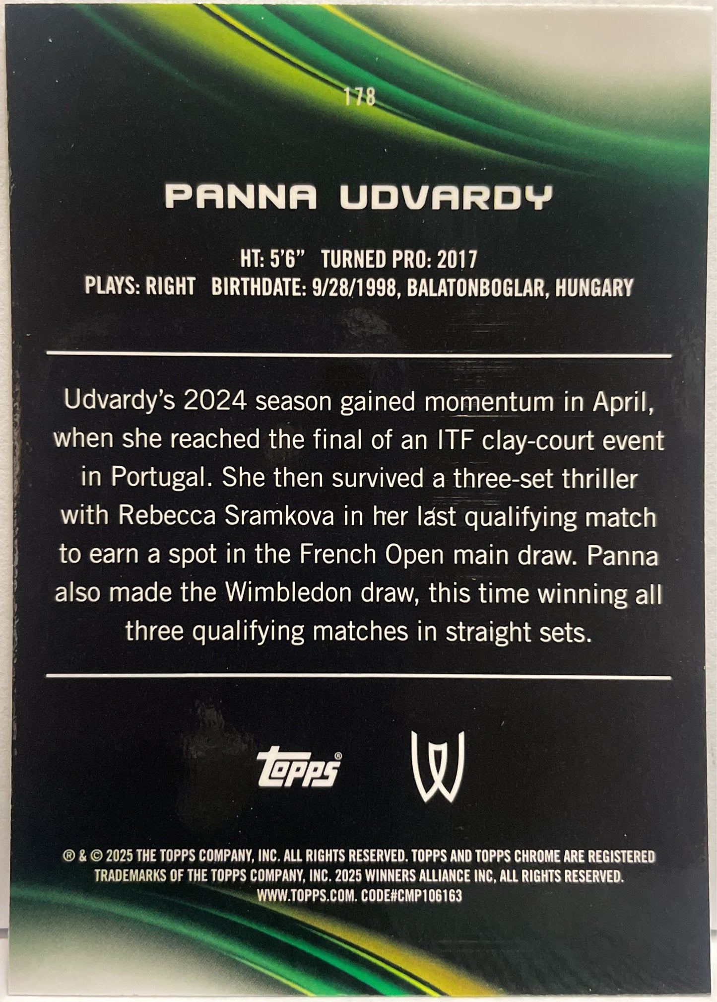 Panna Udvardy 36/199 1ST Aqua Topps Chrome Tennis 2025
