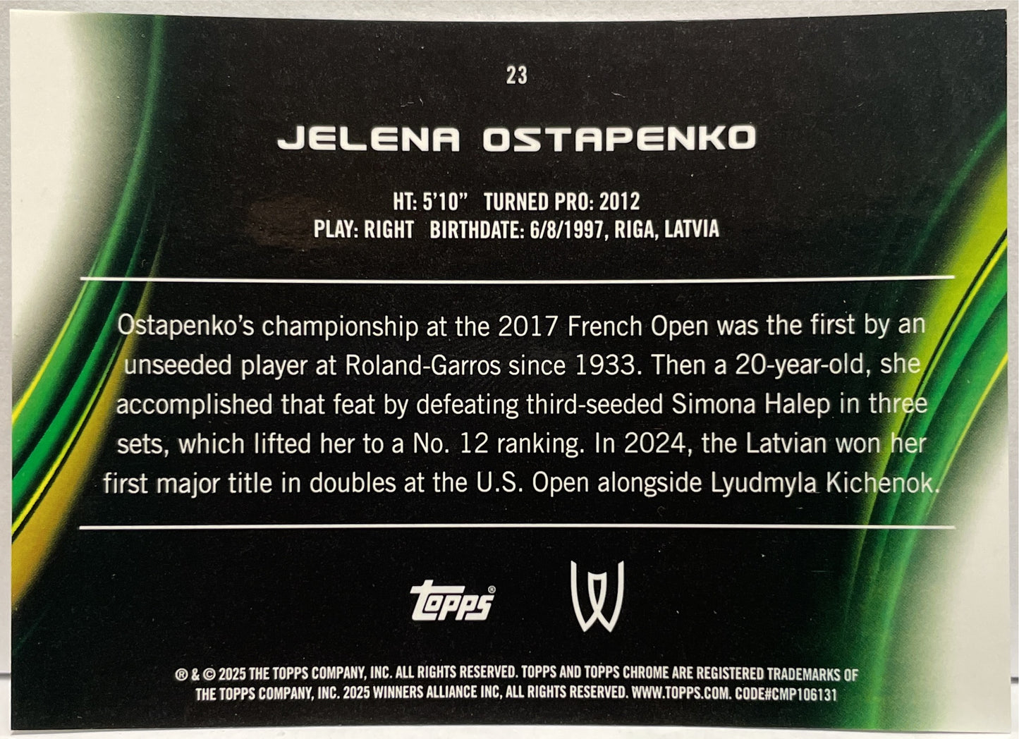Jelena Ostapenko 33/199 Aqua Topps Chrome Tennis 2025