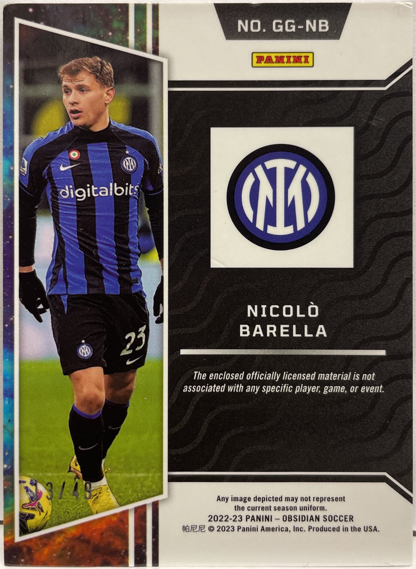 Nicolo Barella 13/49 Patch Galaxy Obsidian 2022/23