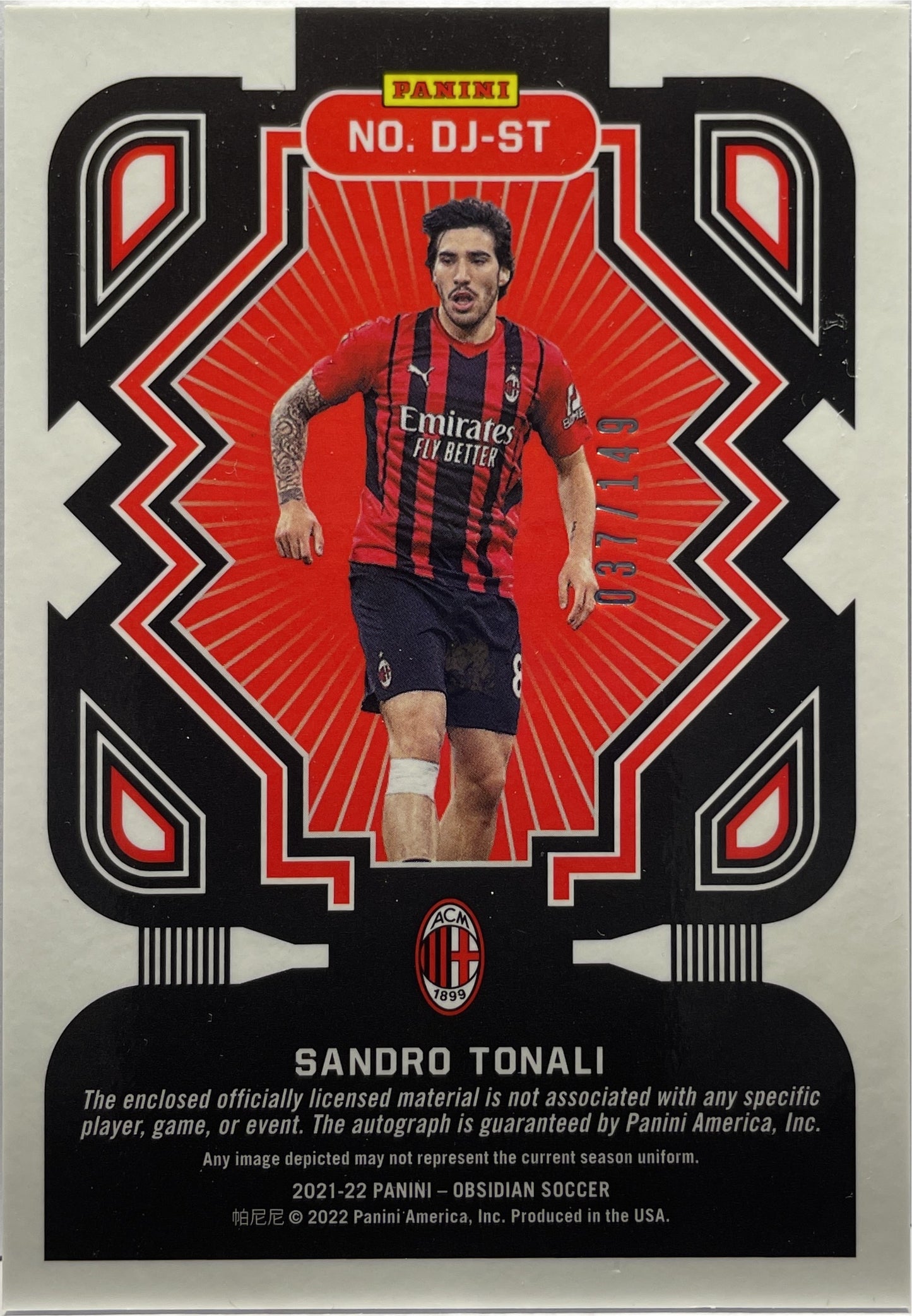 Sandro Tonali 37/149 Patch Autograph Obsidian 2021/22