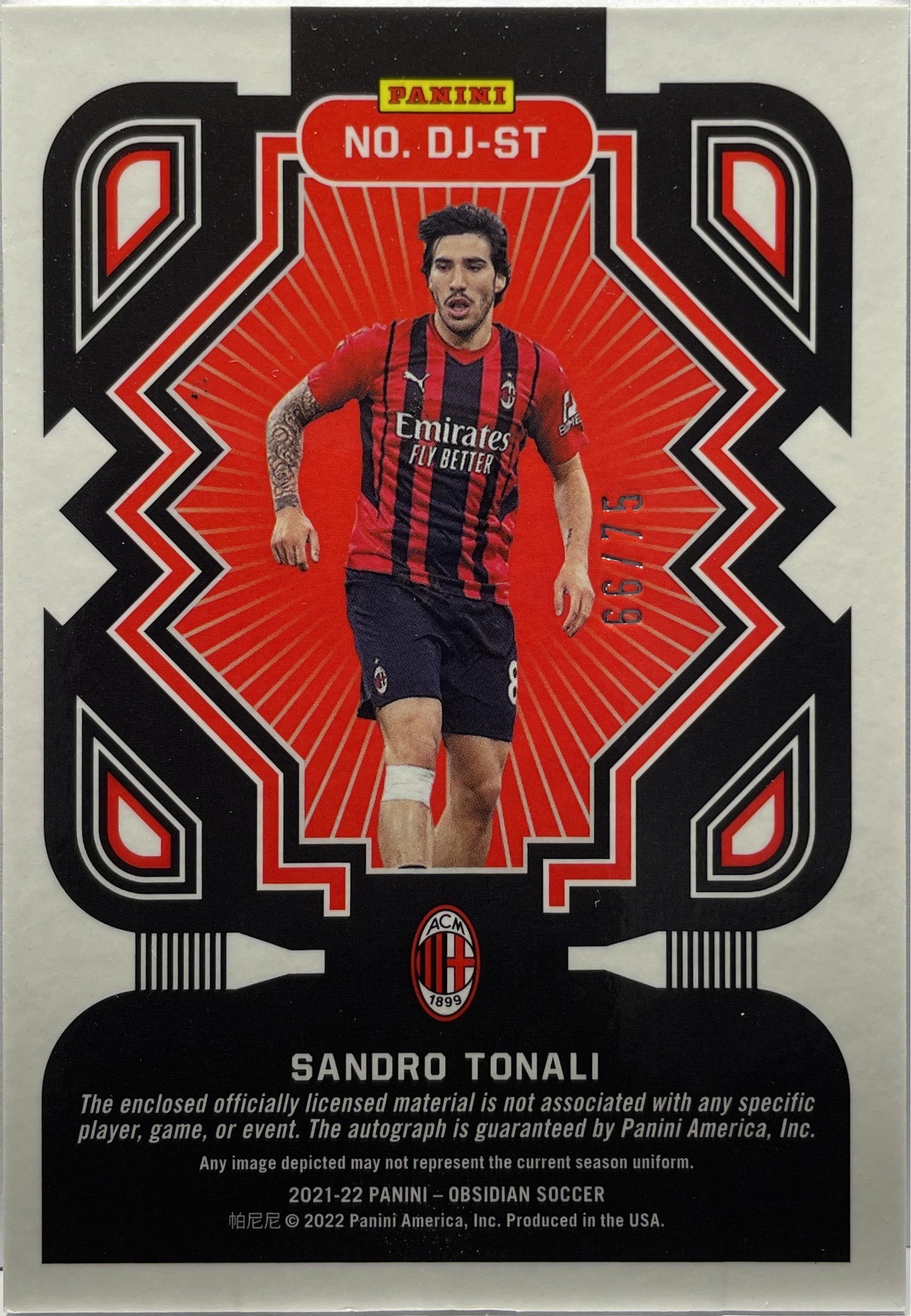 Sandro Tonali 66/75 Patch Autograph Obsidian 2021/22