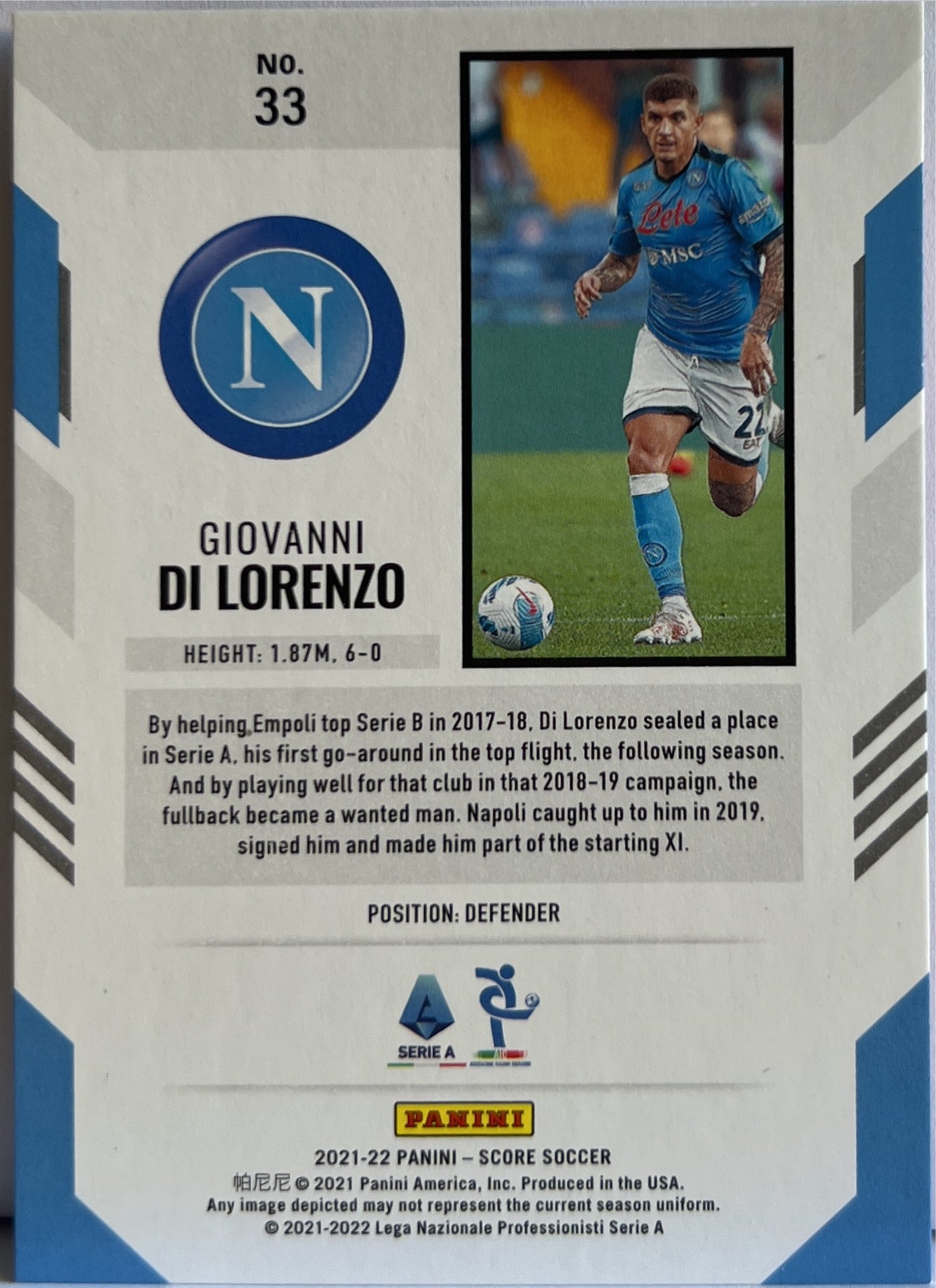 Giovanni Di Lorenzo 7/25 Pink Panini Score Serie A 2021/22