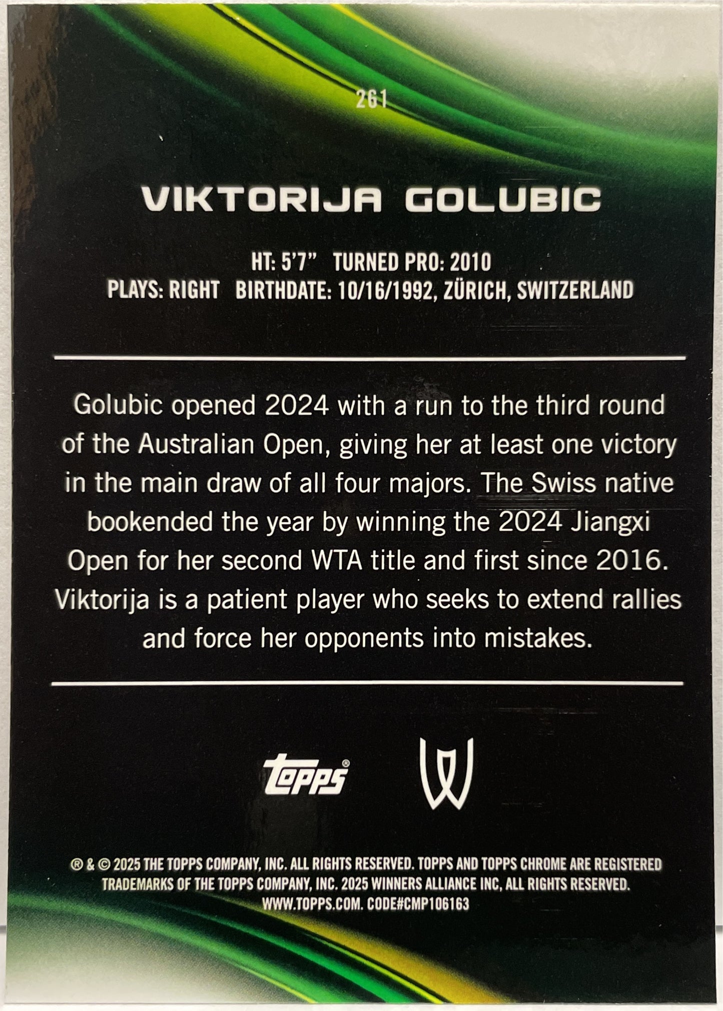 Viktorija Golubic 82/199 Aqua Topps Chrome Tennis 2025