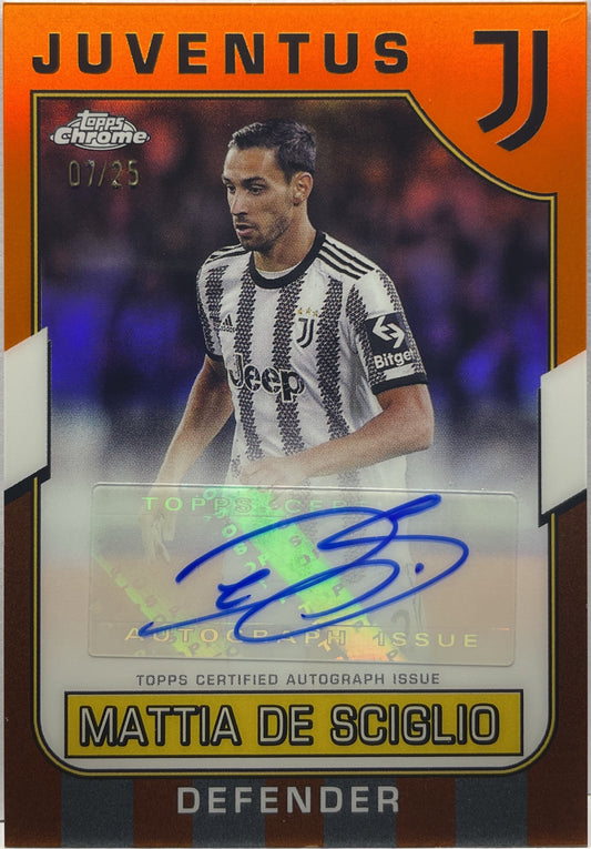 Mattia De Sciglio 7/25 Autograph Orange Topps Chrome Juventus 2022/23