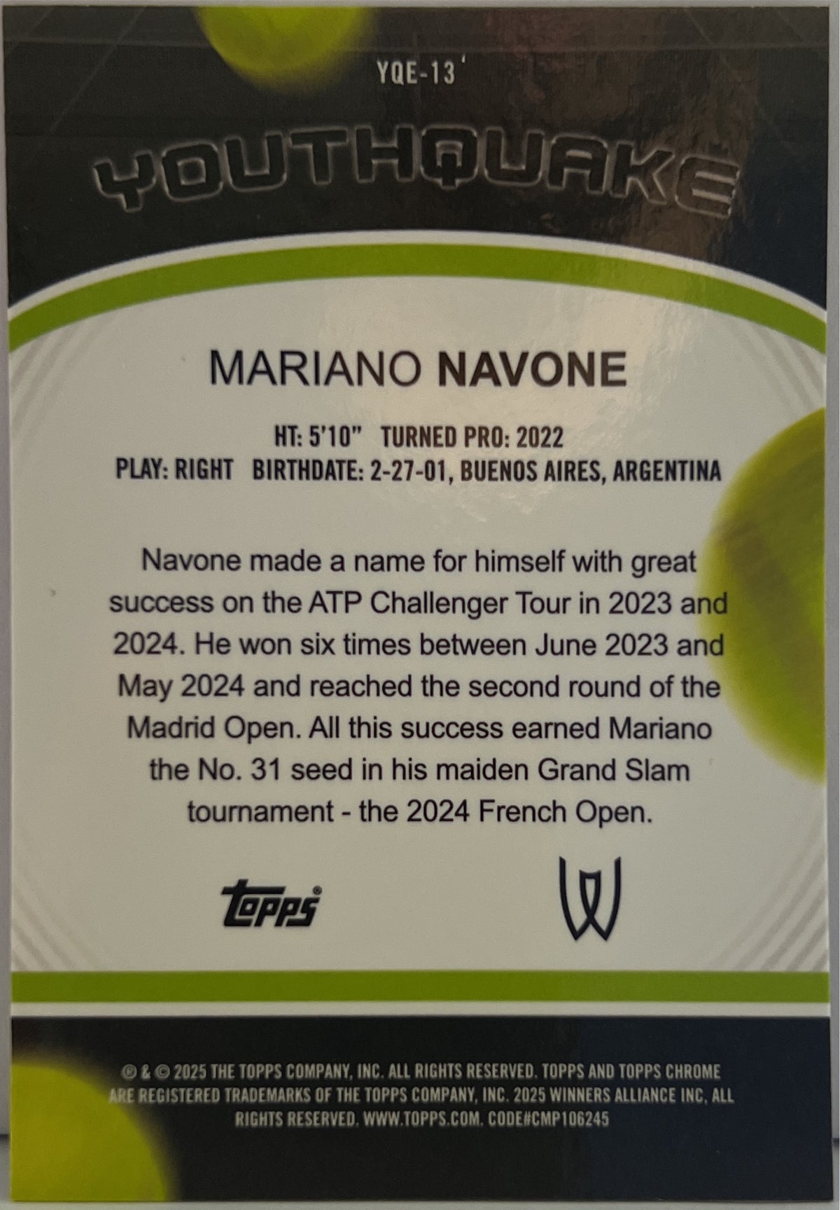 Mancolista-Youthquake-Topps Chrome Tennis 2025