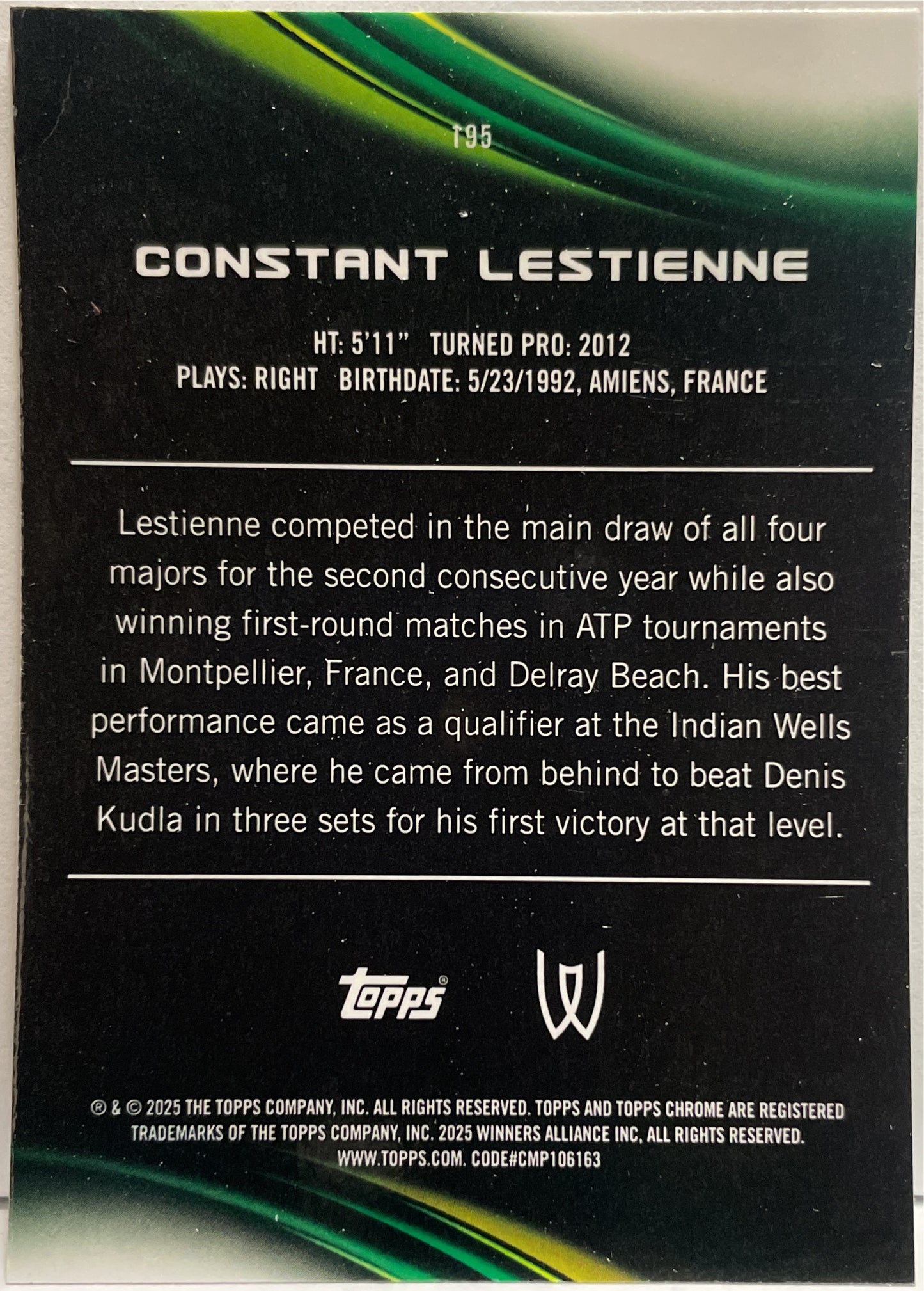Constant Lestienne 112/199 Aqua Topps Chrome Tennis 2025