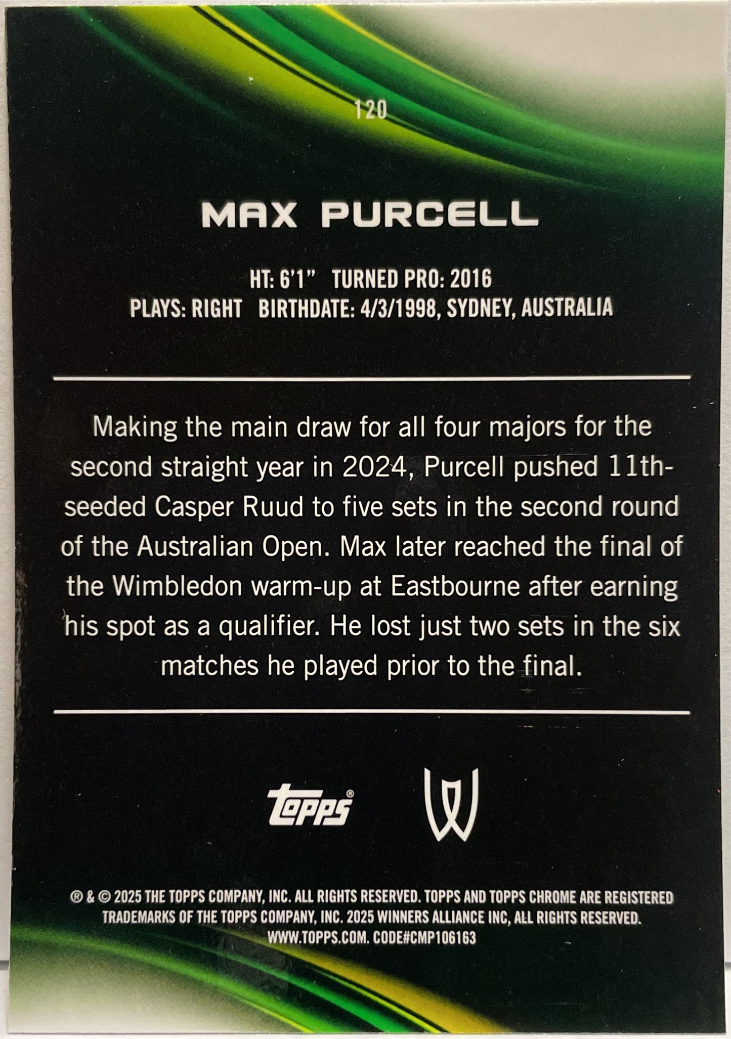 Max Purcell 76/199 Aqua Topps Chrome Tennis 2025