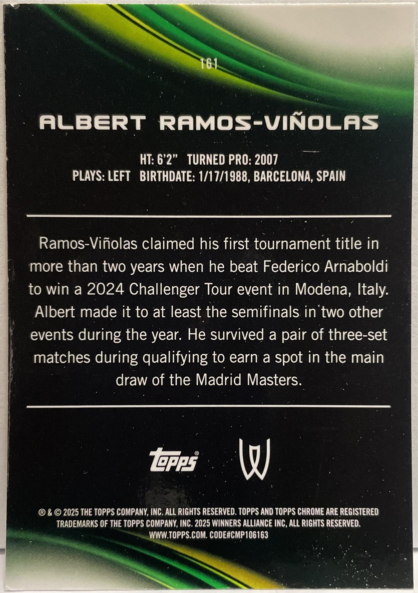 Albert Ramos Vinolas 71/199 Aqua Topps Chrome Tennis 2025