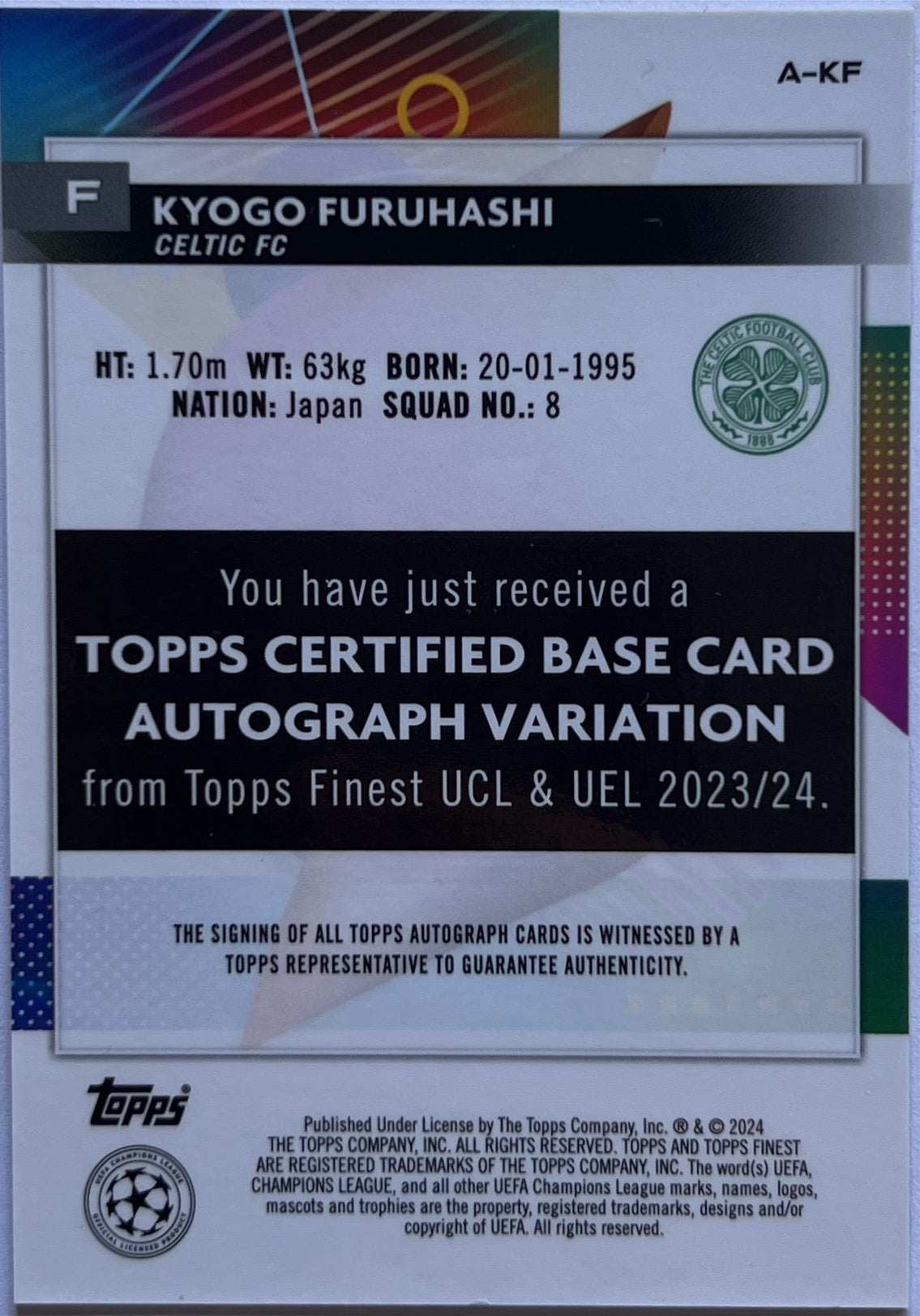 Kyogo Furuhashi Autograph Topps Finest UCC 2023/24