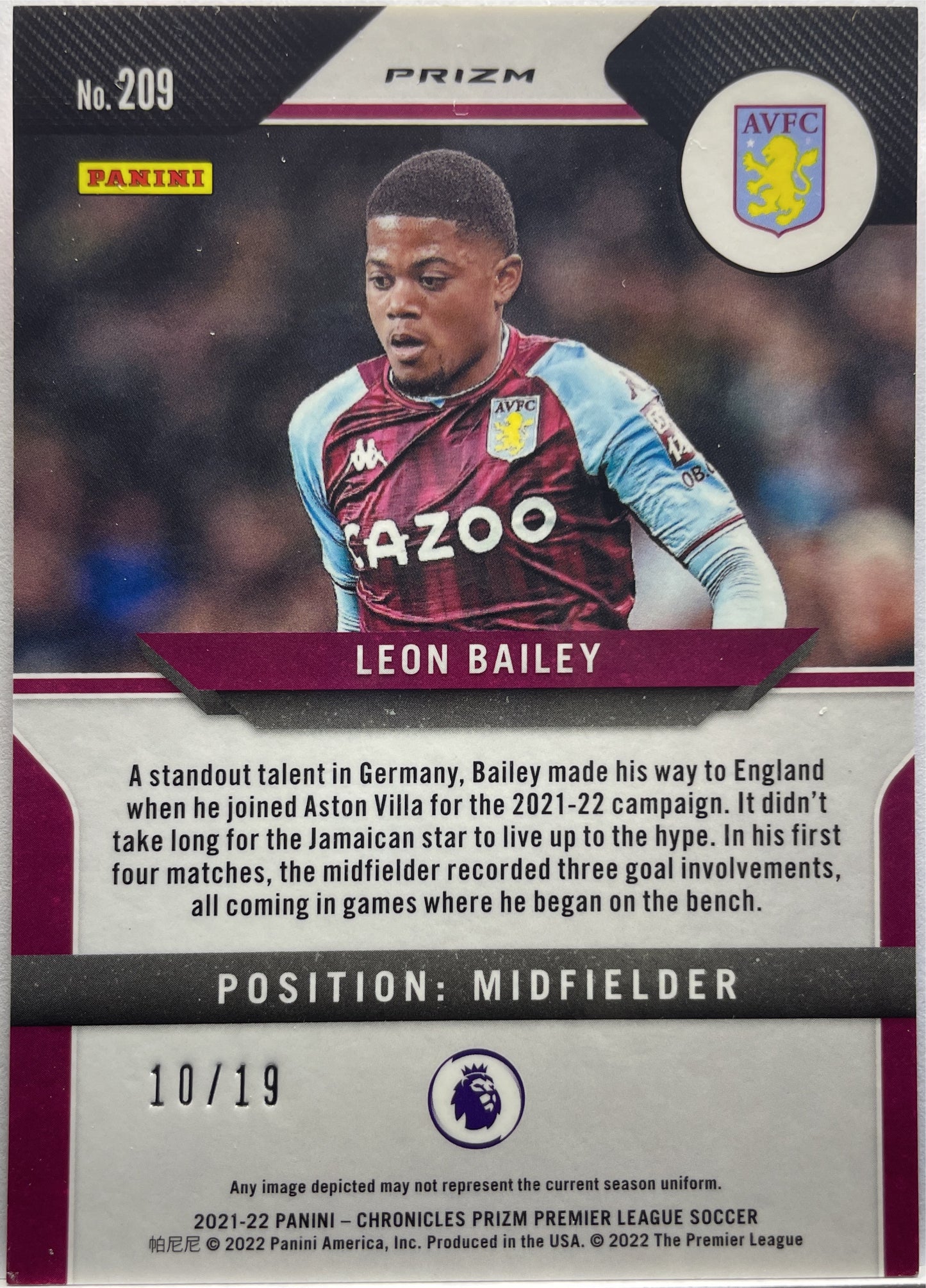 Leon Bailey 10/19 Pink Chronicles Premier League 2021/22