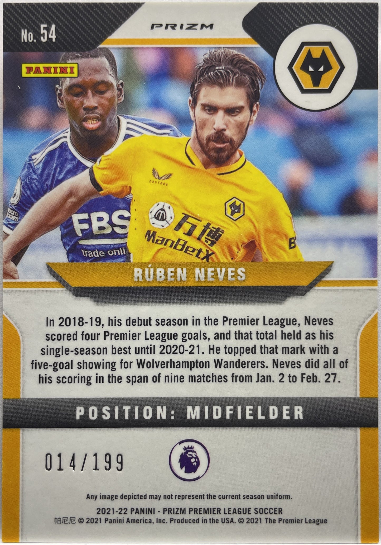 Ruben Neves 14/199 Red Prizm Premier League 2021/22