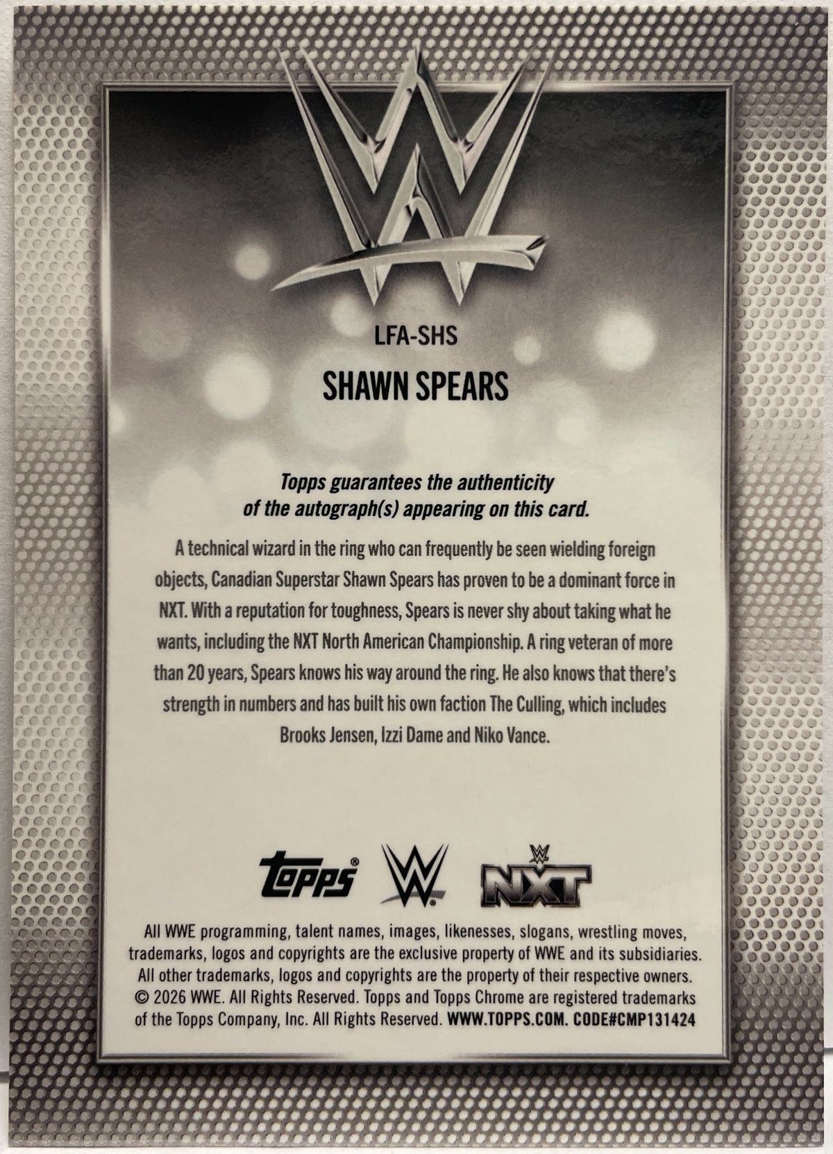 Shawn Spears 3/10 Autograph Black Topps Chrome WWE Logofractor 2026