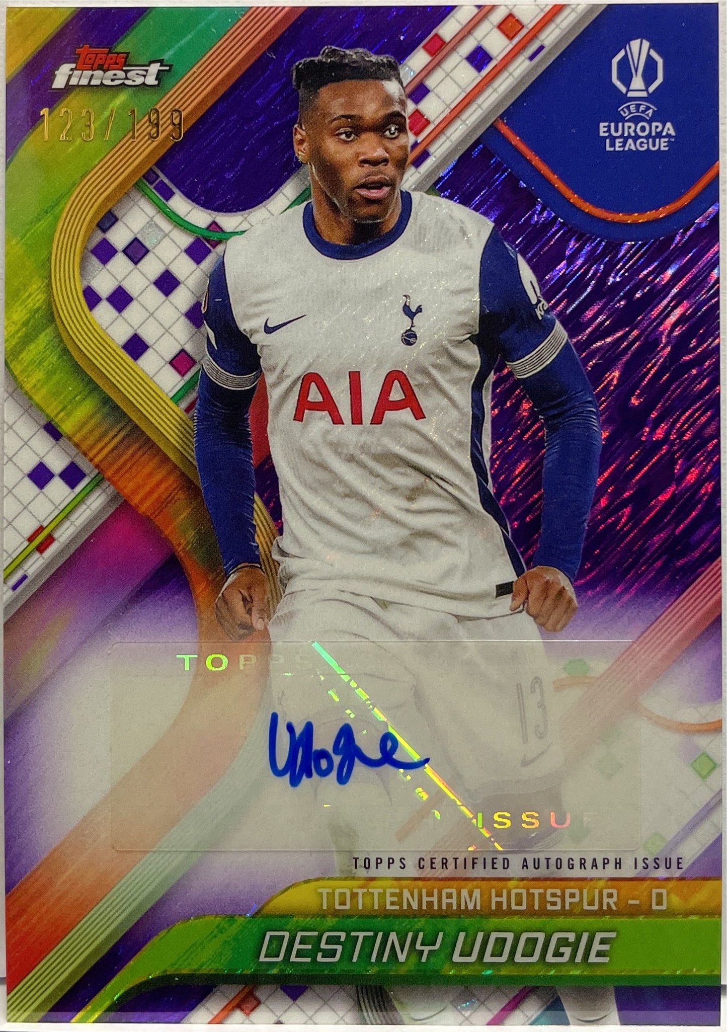 Destiny Udogie 123/199 Autograph Purple Shimmer Topps Finest UCC 2024/25