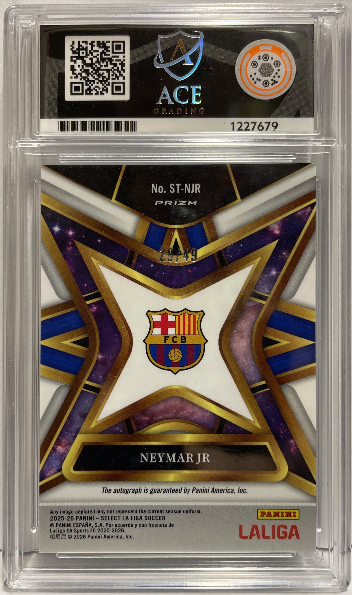 Neymar Jr 29/49 Autograph Stars Purple Panini Select La Liga 2025/26 Ace 8