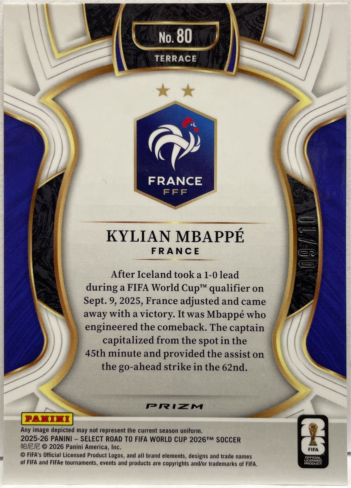 Kylian Mbappe 9/10 Terrace Gold Wave Panini Select Fifa 2025/26