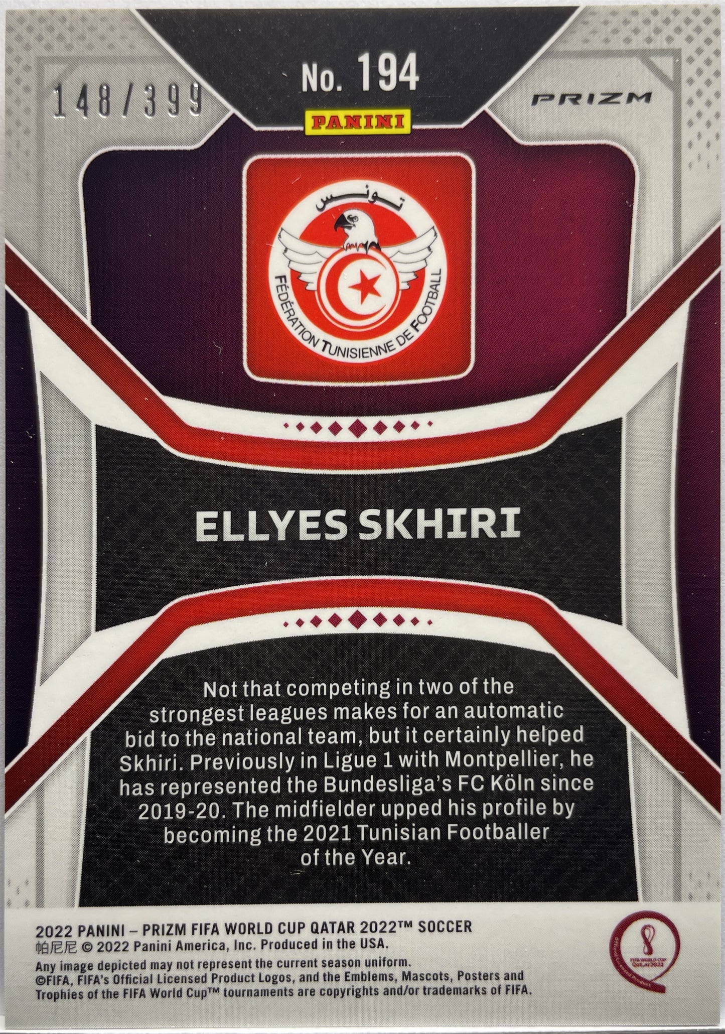 Ellyes Skhiri 148/399 Red Prizm Qatar 2022