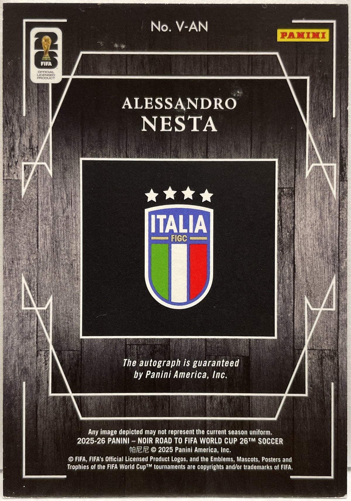 Alessandro Nesta 23/60 Autograph On Card Spotlight Signatures Panini Noir 2025/26