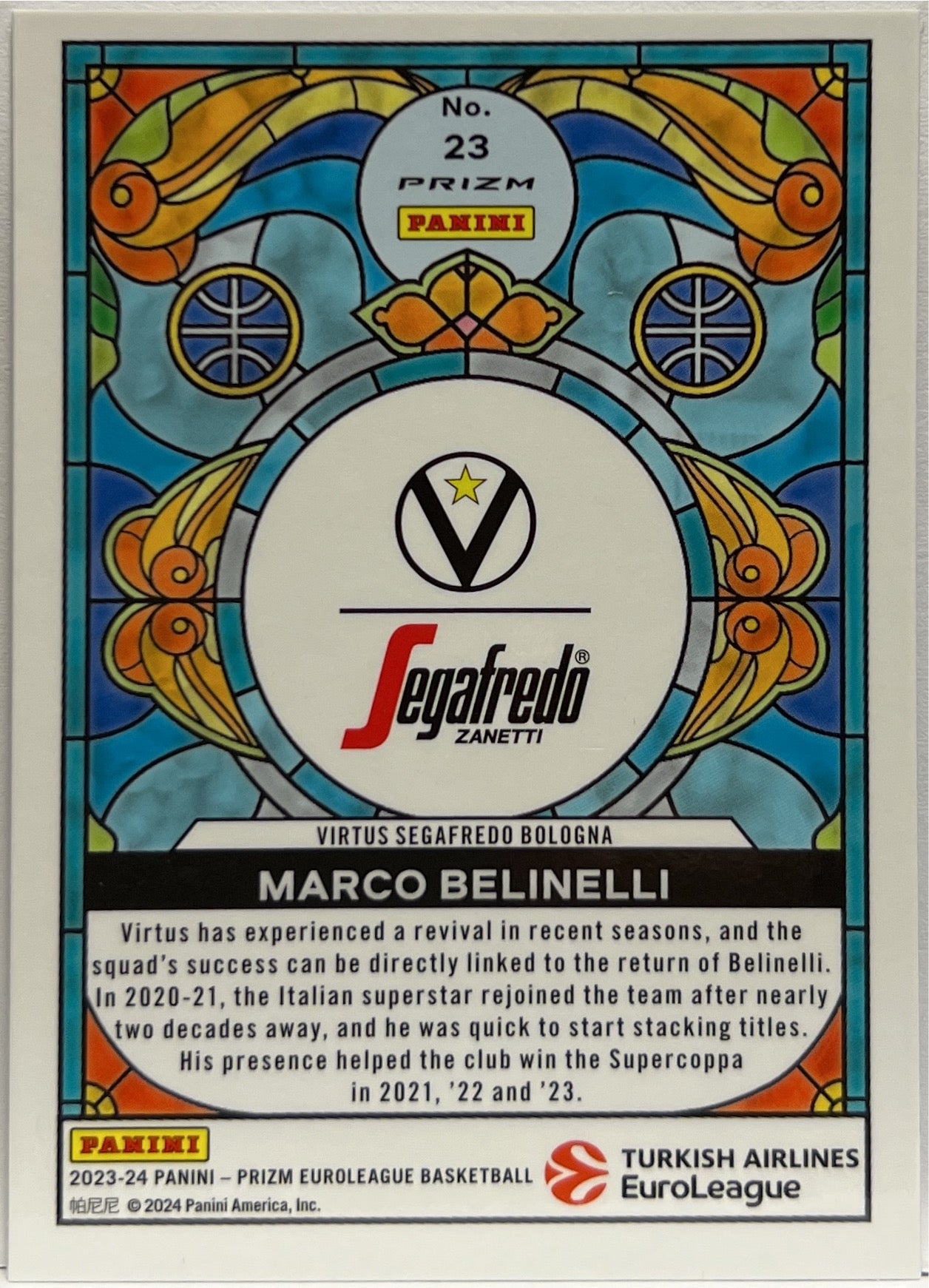 Marco Belinelli Stained Glass Prizm Euroleague Basketball 2023/24