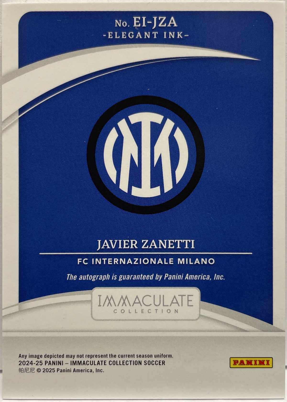 Javier Zanetti 21/25 Autograph Elegant Ink Panini Immaculate 2024/25