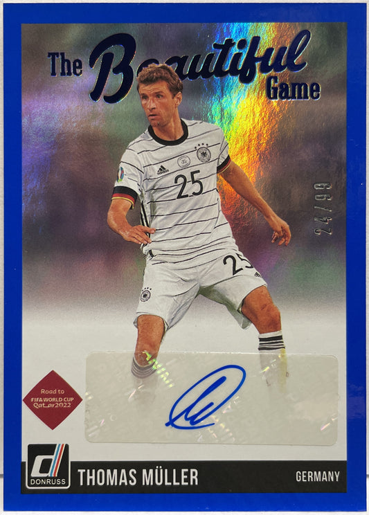 Thomas Muller 24/99 Autograph The Beautiful Game Blue Panini Donruss Fifa 2021/22