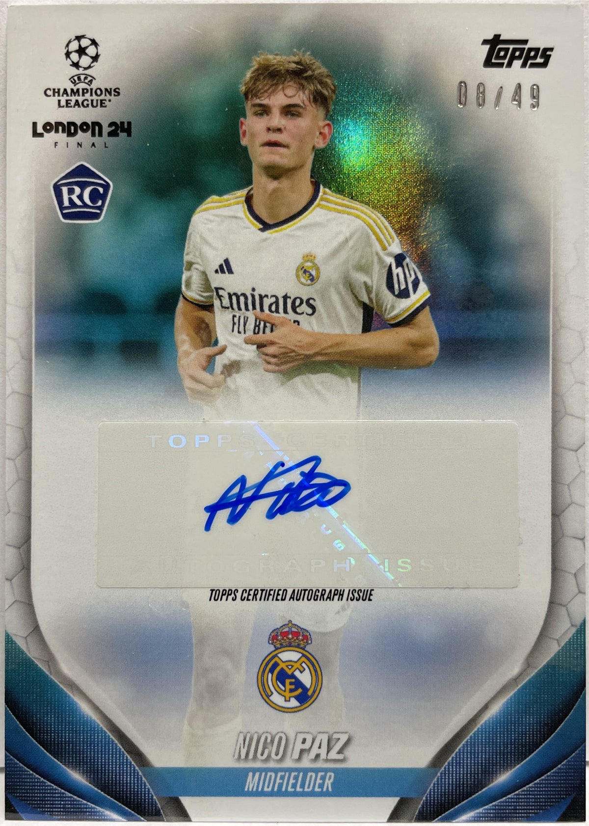 Nico Paz 8/49 Rookie Autograph Topps UCL London 2023/24